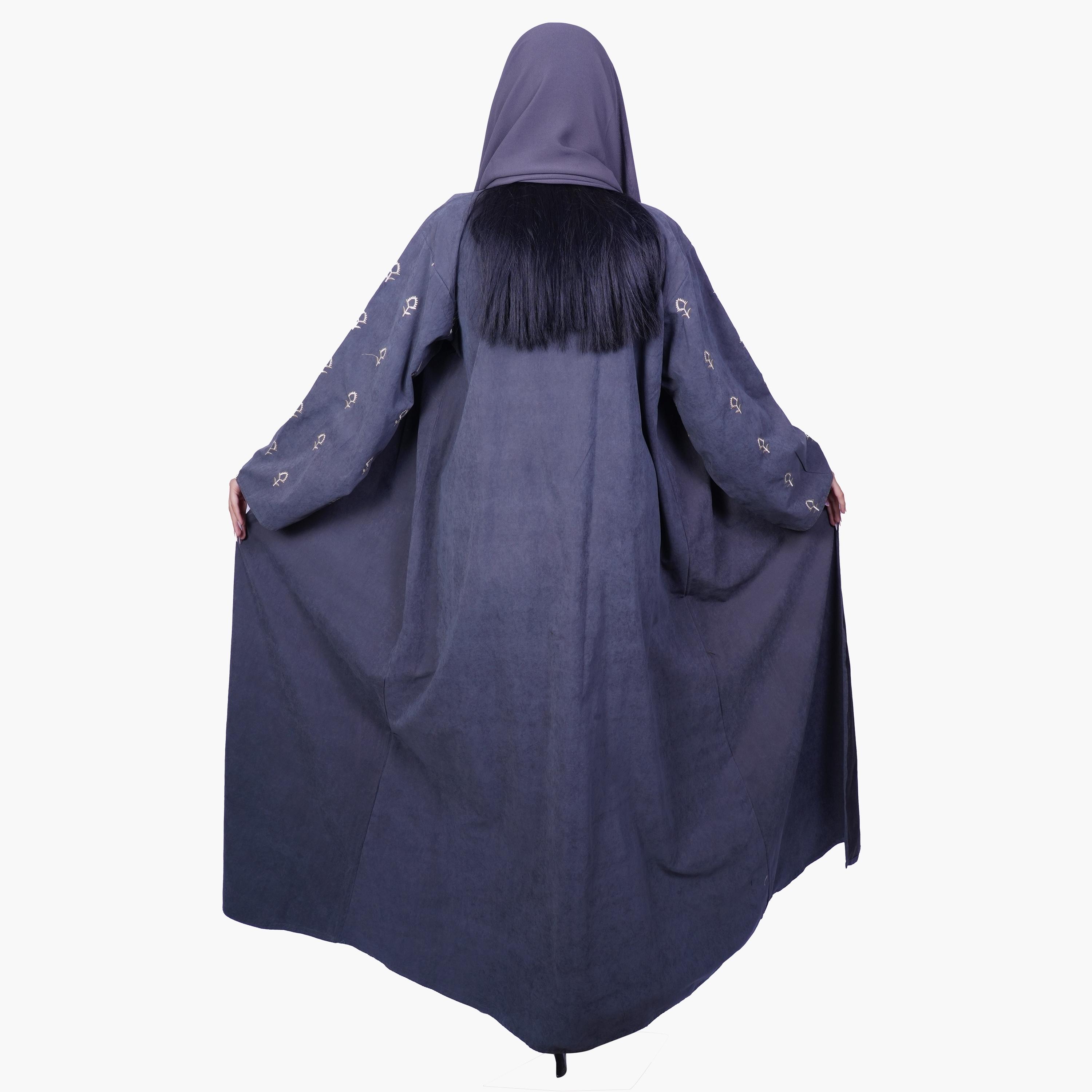 Fashion Line Floral Embroidered Sleeves Grace Abaya with Hijab-women-arabicclothing-abayas-image-5