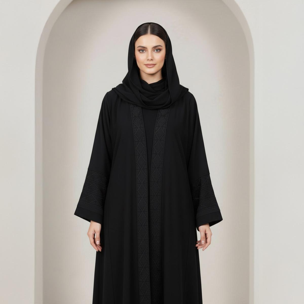 Fashion Line Ethereal Noir Intricate Embroidered Sleeve Abaya with Hijab-women-arabicclothing-abayas-image-4