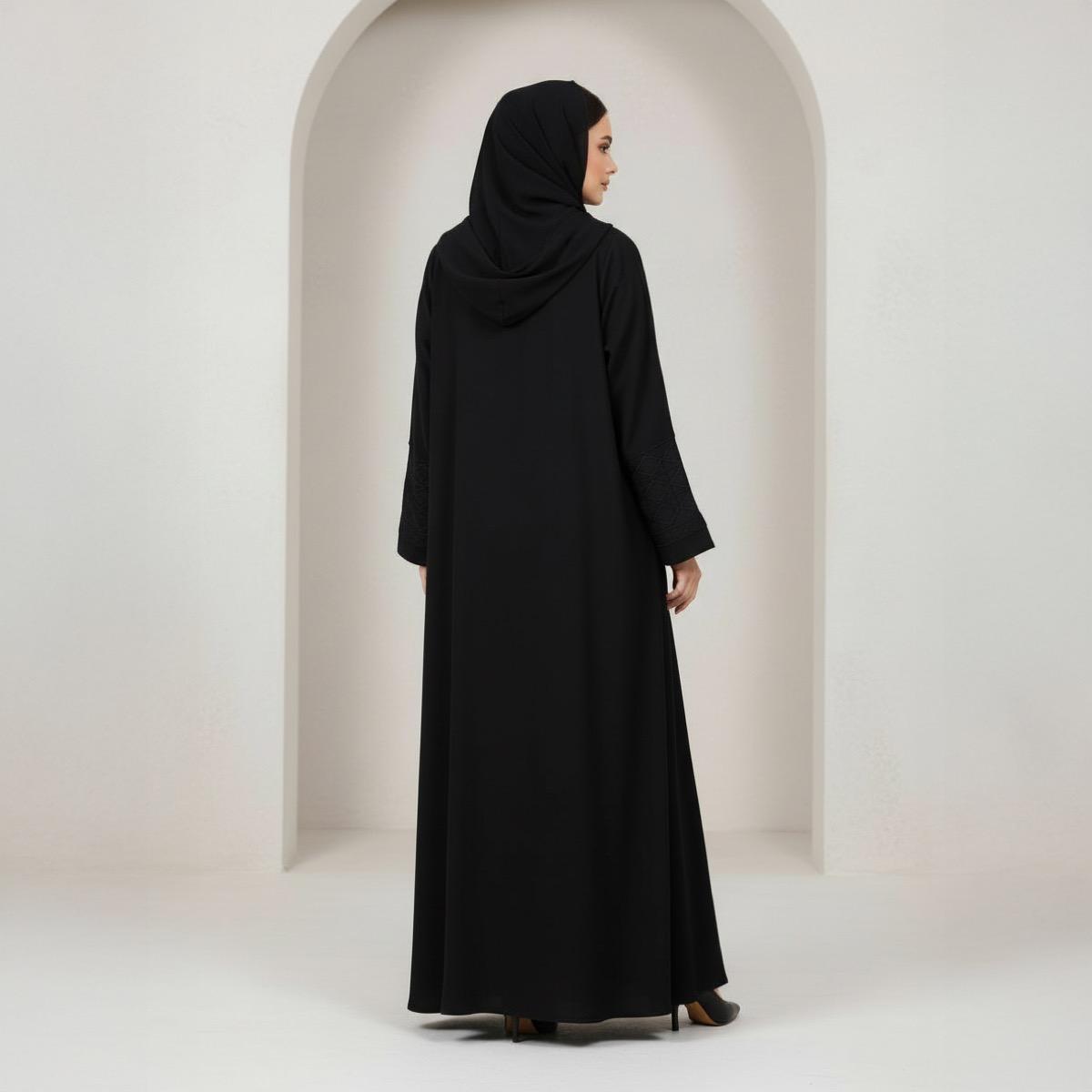 Fashion Line Ethereal Noir Intricate Embroidered Sleeve Abaya with Hijab-women-arabicclothing-abayas-image-5