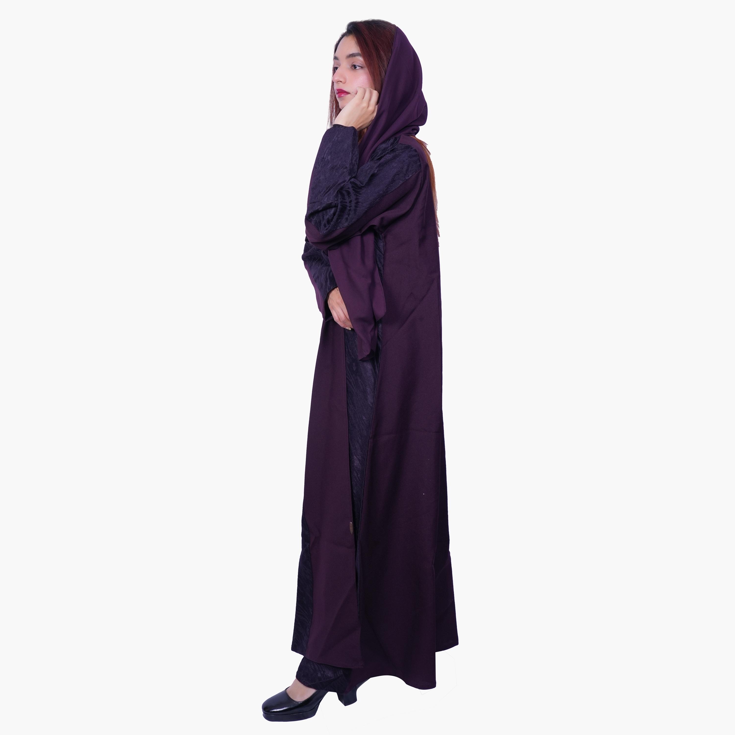 Fashion Line Plum Grace Contrast Front Panel Dual Tone Abaya with Hijab-women-arabicclothing-abayas-image-3