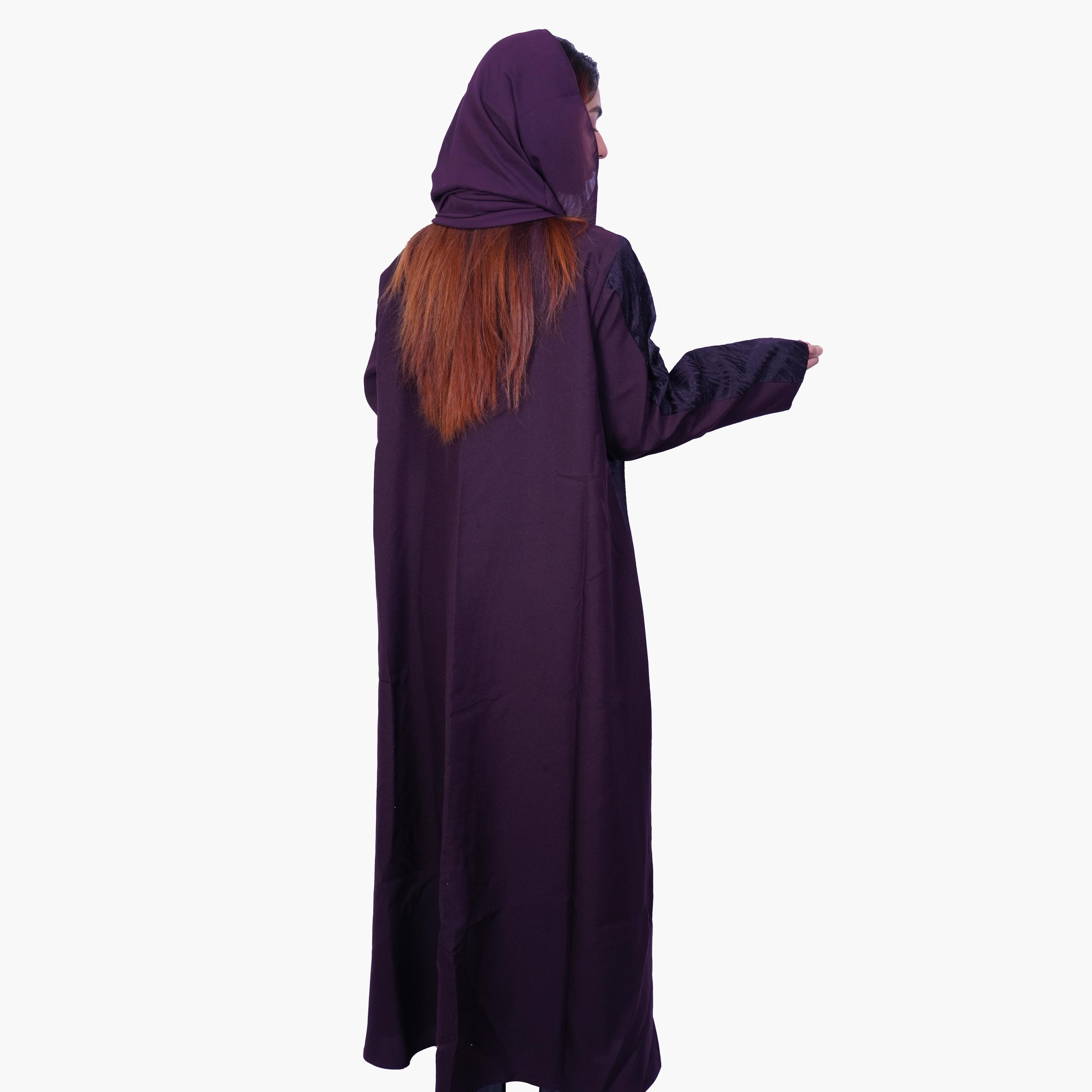 Fashion Line Plum Grace Contrast Front Panel Dual Tone Abaya with Hijab-women-arabicclothing-abayas-image-5
