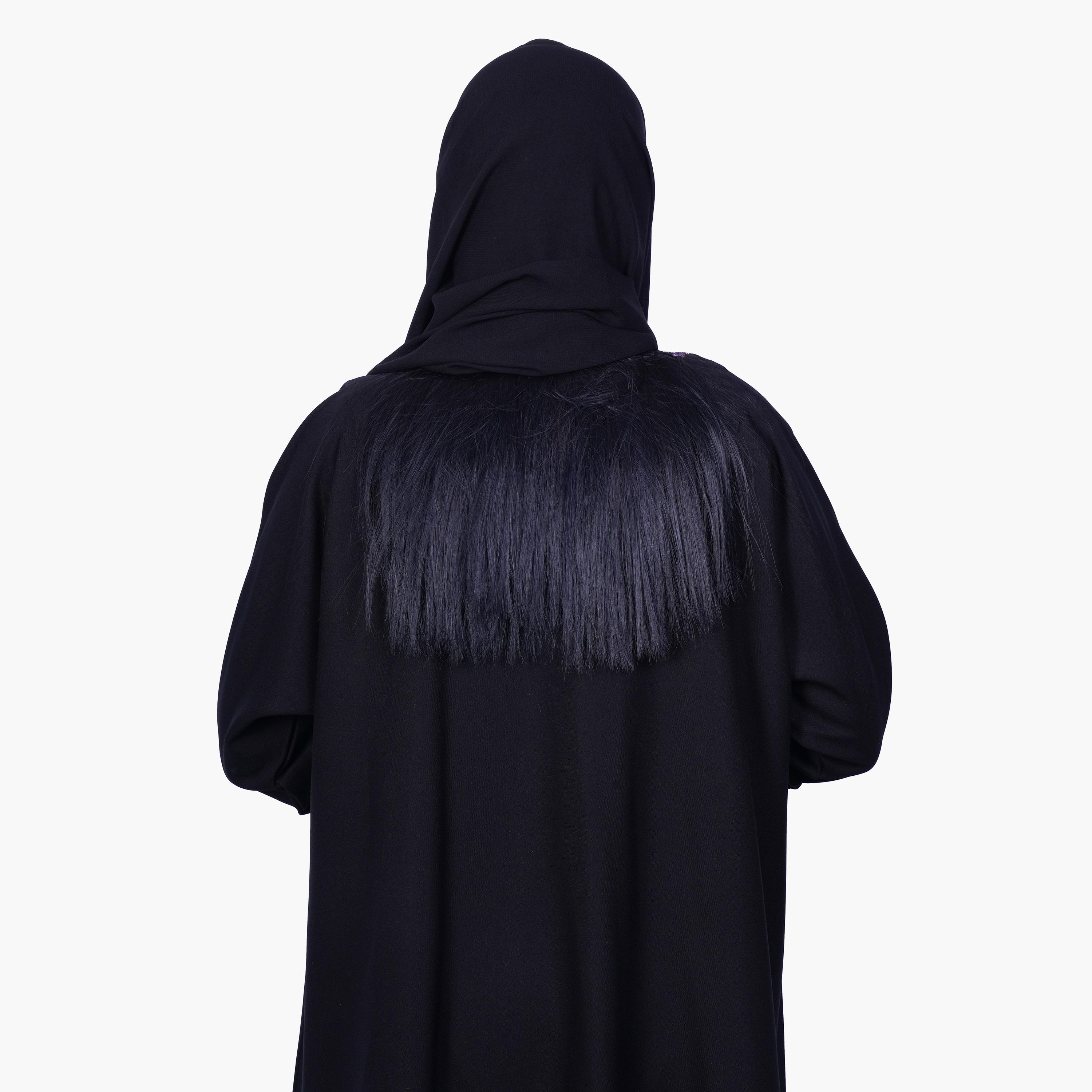 Fashion Line Black Regal Floral Embroidered Slit Sleeve Abaya with Hijab-women-arabicclothing-abayas-image-5