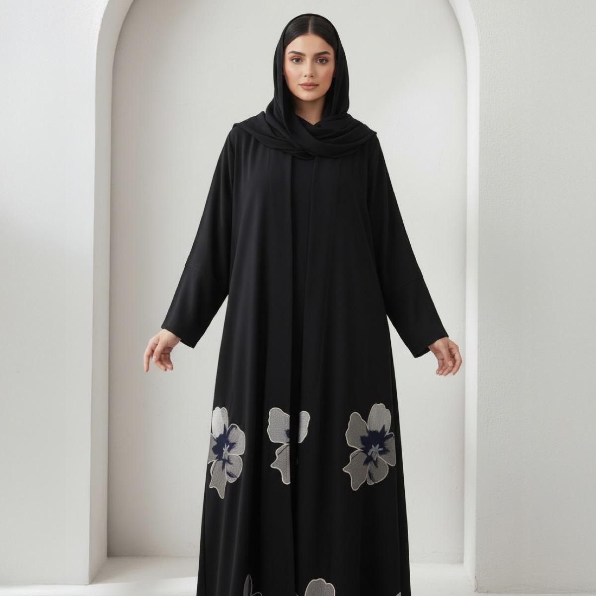 عباية مطرزة بالورود الذهبية بلوسوم إيليجانس مع حجاب من فاشون لاين-women-arabicclothing-abayas-image-2