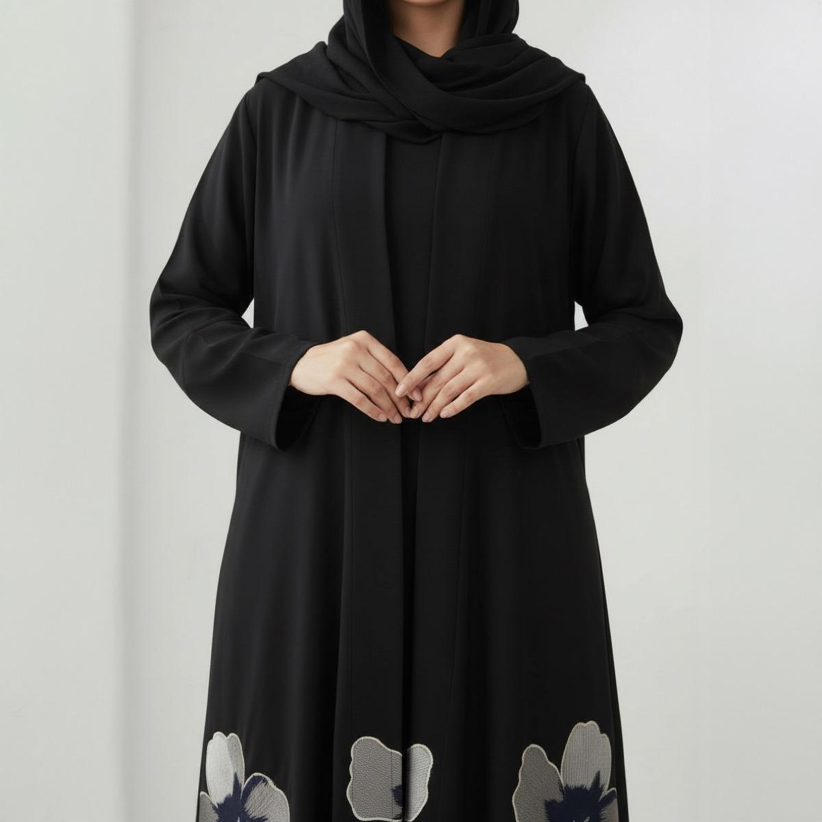 عباية مطرزة بالورود الذهبية بلوسوم إيليجانس مع حجاب من فاشون لاين-women-arabicclothing-abayas-image-3