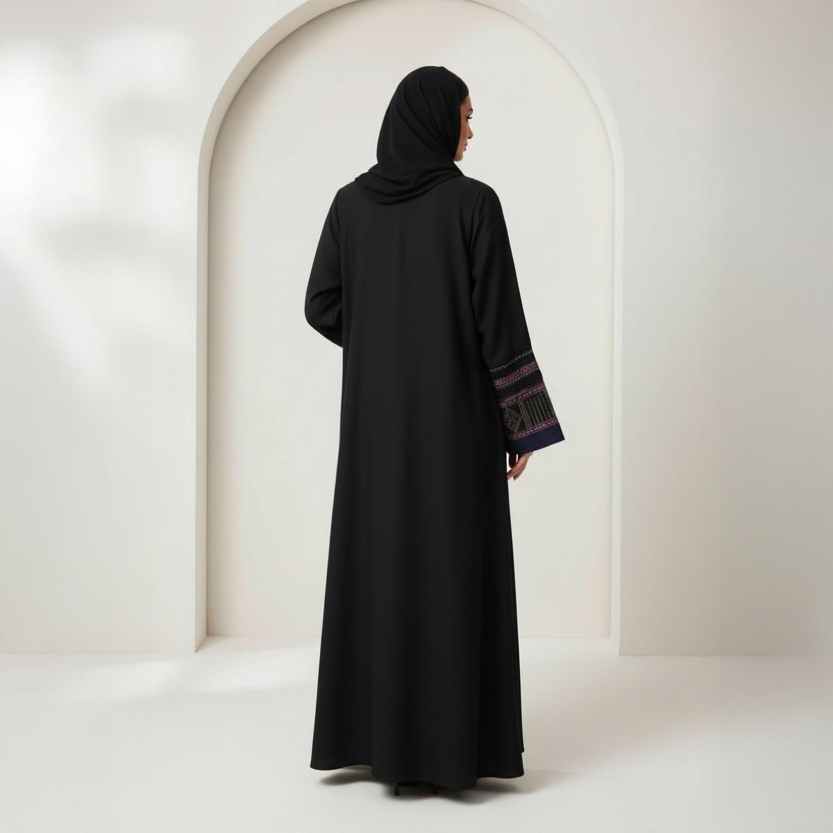 Fashion Line Black Heritage Elegance Embroidered Sleeves Abaya with Hijab-women-arabicclothing-abayas-image-5