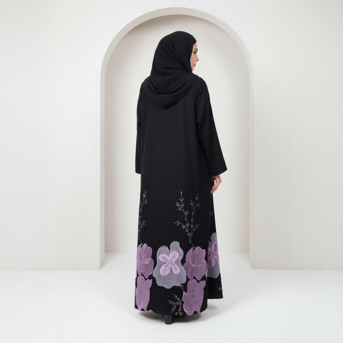 Fashion Line Black Floral Embroidered Grace Abaya with Hijab-women-arabicclothing-abayas-image-5
