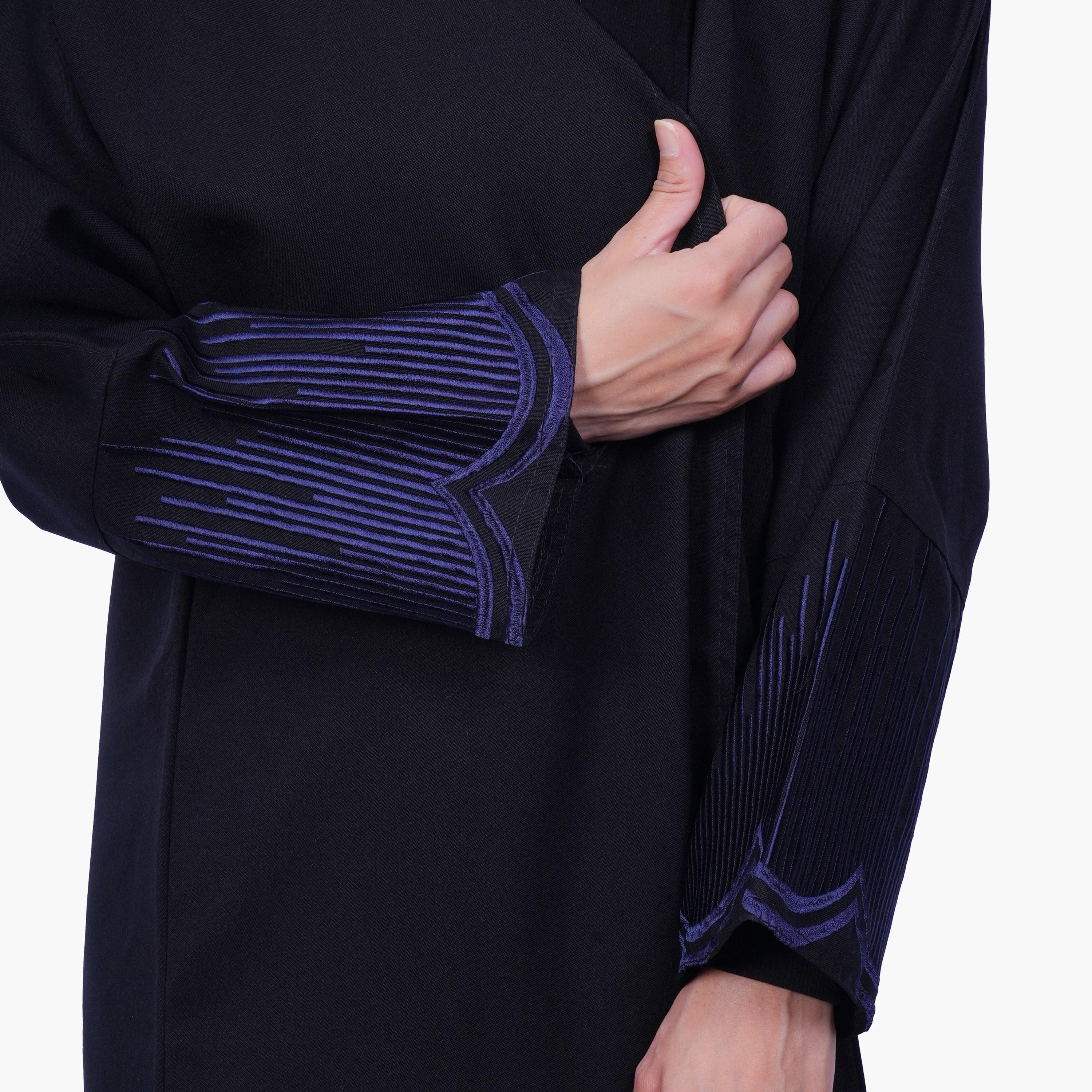 Fashion Line Midnight Elegance Contrast Embroidered Cuff Abaya with Hijab-women-arabicclothing-abayas-image-4