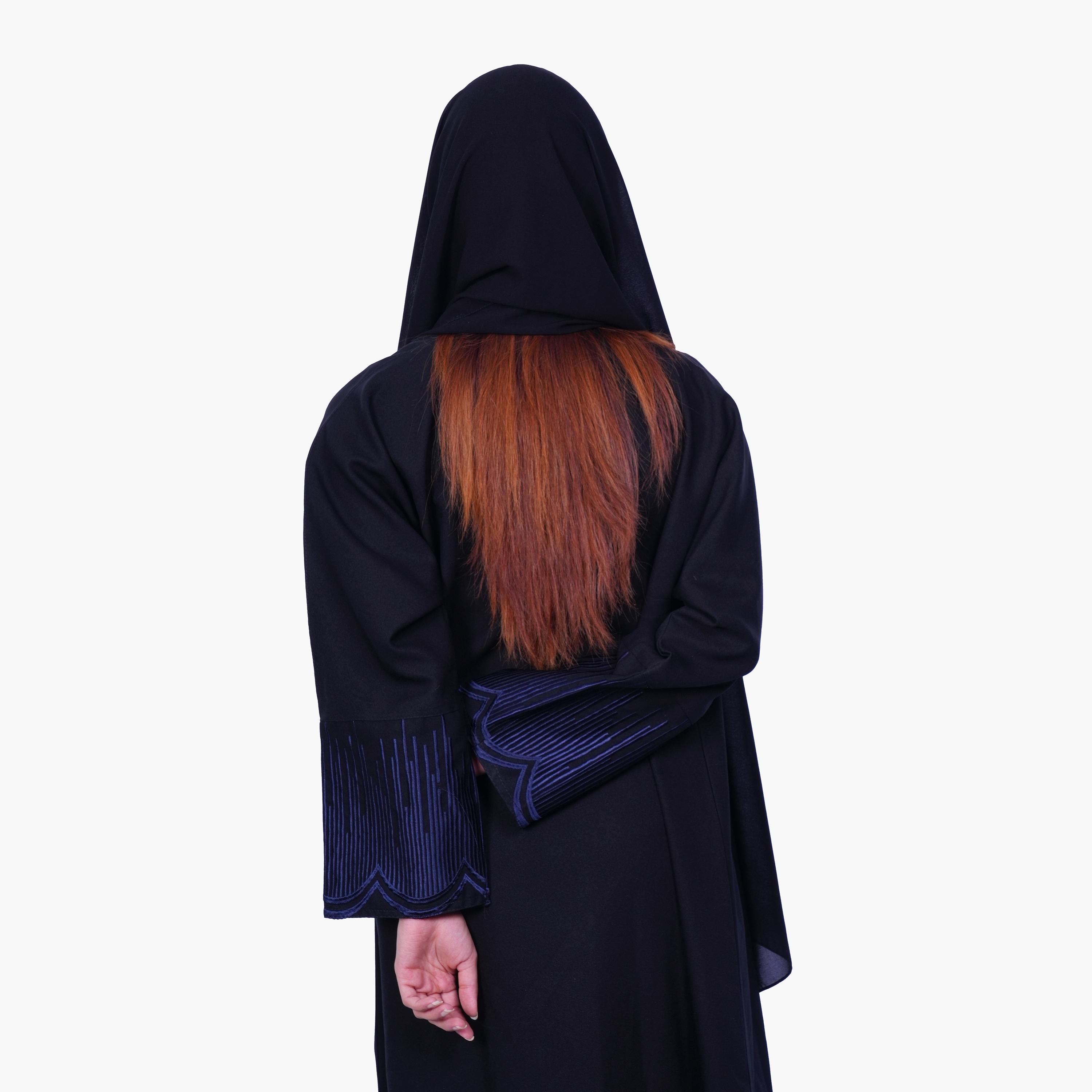 Fashion Line Midnight Elegance Contrast Embroidered Cuff Abaya with Hijab-women-arabicclothing-abayas-image-5