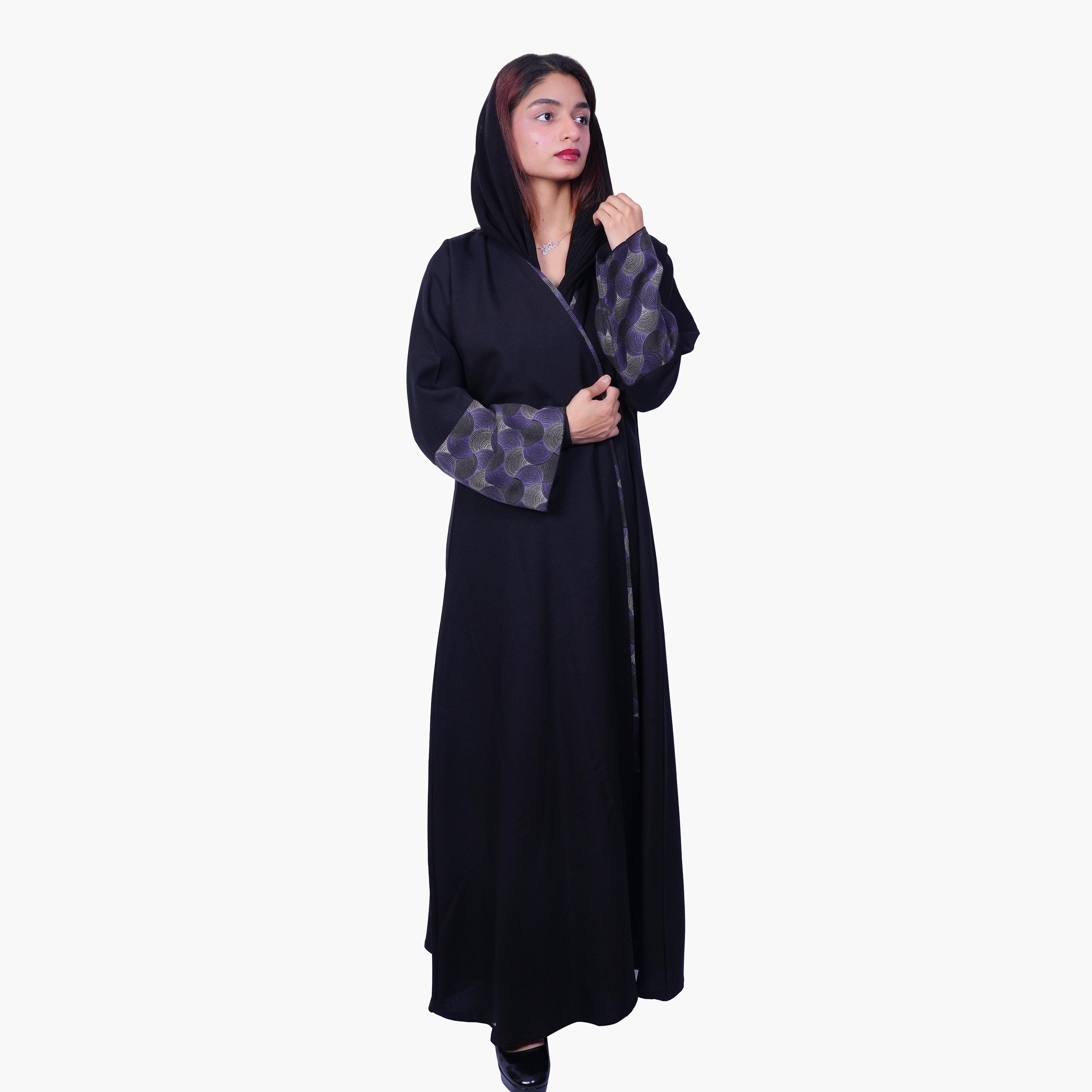 Fashion Line Black Modern Geometric Patterned Elegance Abaya with Hijab-women-arabicclothing-abayas-image-1