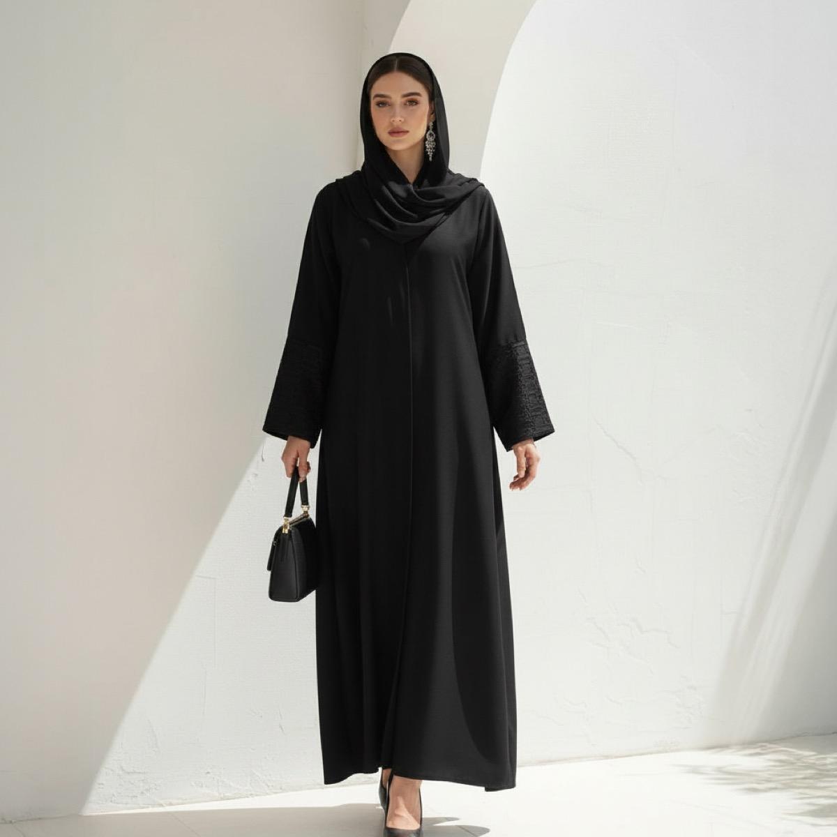 Fashion Line Arabian Grace Embroidered Sleeve Elegance Abaya with Hijab-women-arabicclothing-abayas-image-1