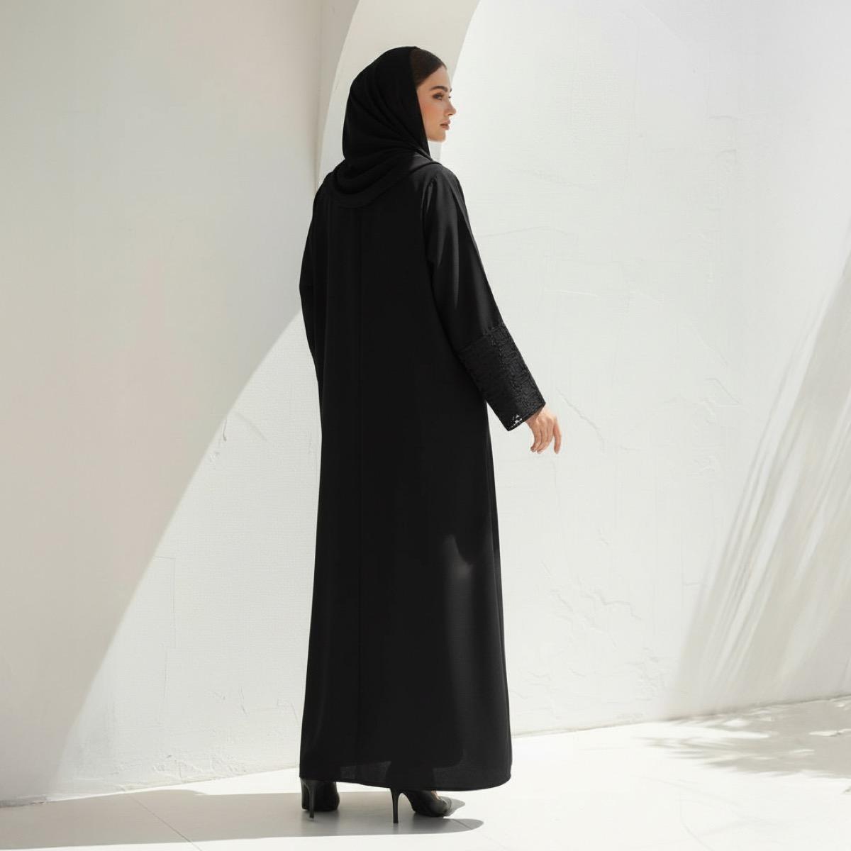 Fashion Line Arabian Grace Embroidered Sleeve Elegance Abaya with Hijab-women-arabicclothing-abayas-image-5