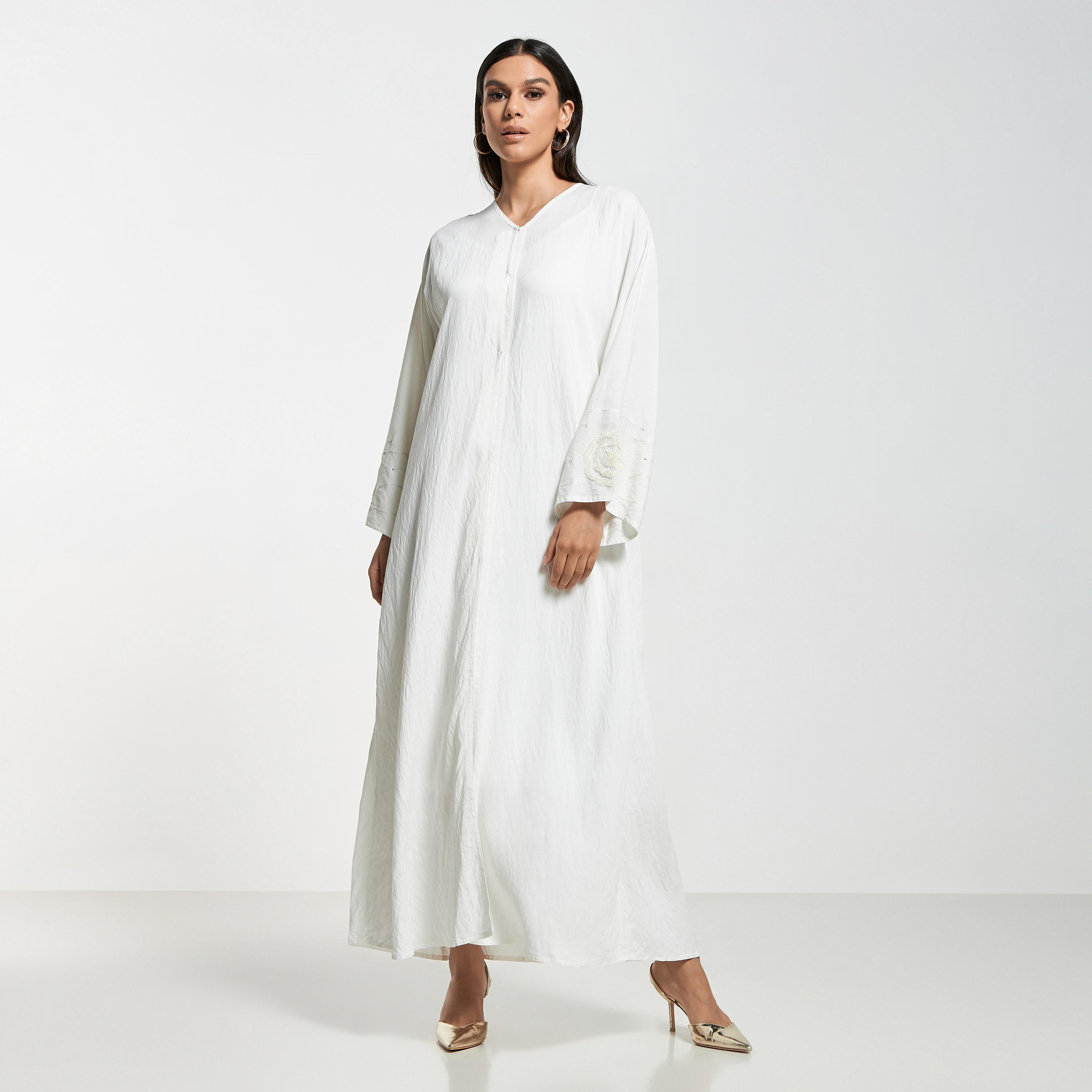 Hadiyath Al Madinah Embroidered Abaya with Hijab-women-arabicclothing-abayas-image-1