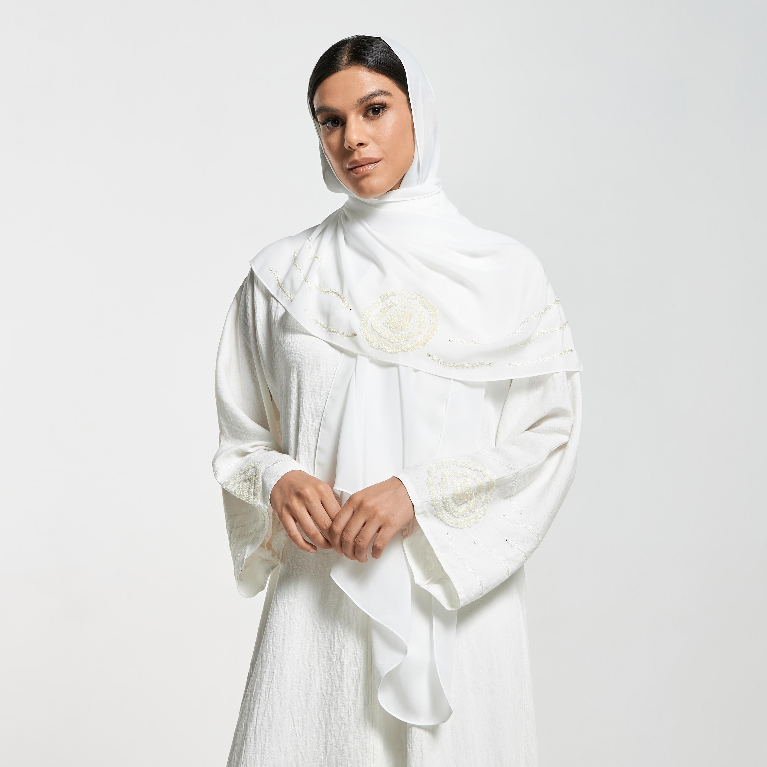 Hadiyath Al Madinah Embroidered Abaya with Hijab-women-arabicclothing-abayas-image-2