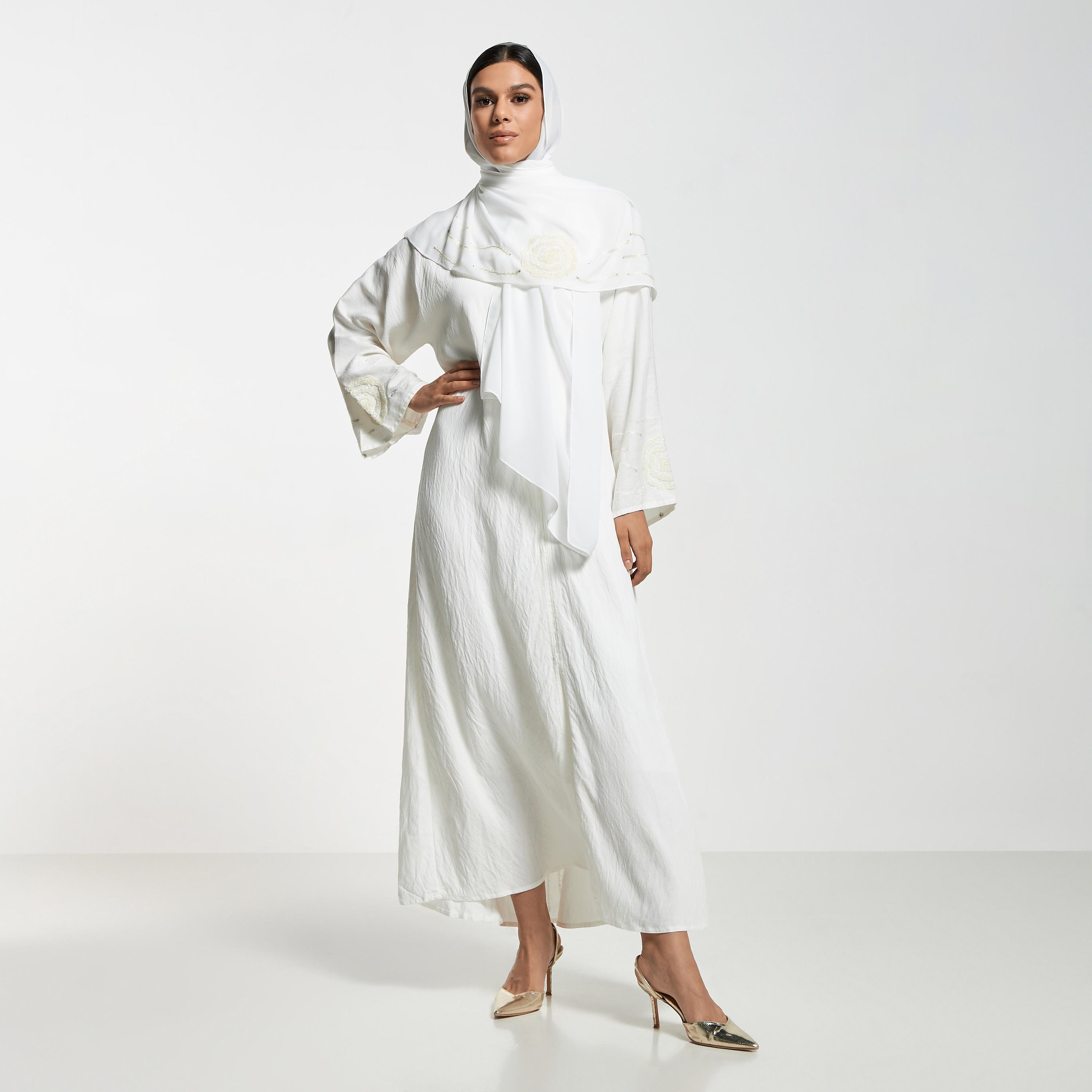 Hadiyath Al Madinah Embroidered Abaya with Hijab-women-arabicclothing-abayas-image-4