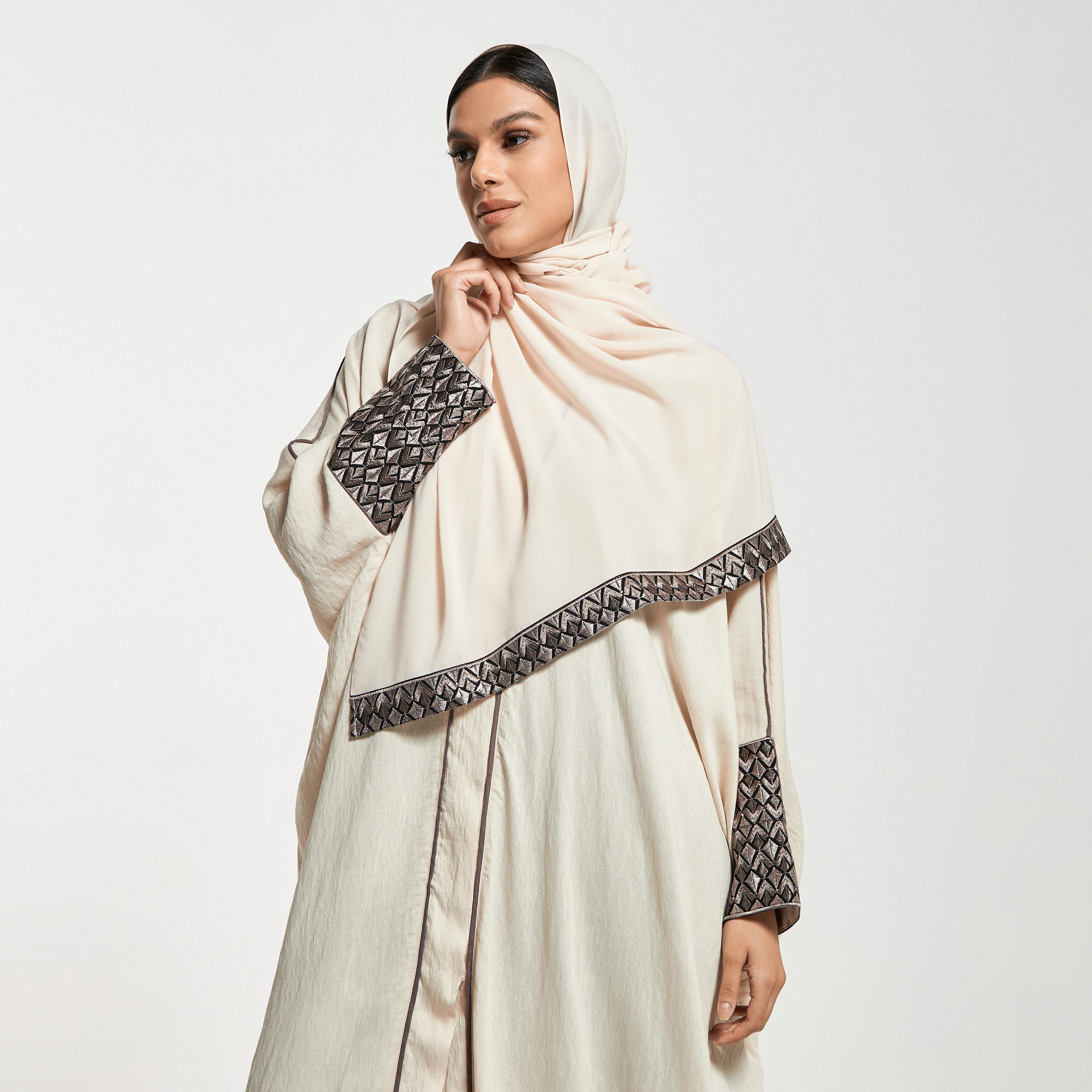 Hadiyath Al Madinah Embroidered Abaya with Hijab-women-arabicclothing-abayas-image-2