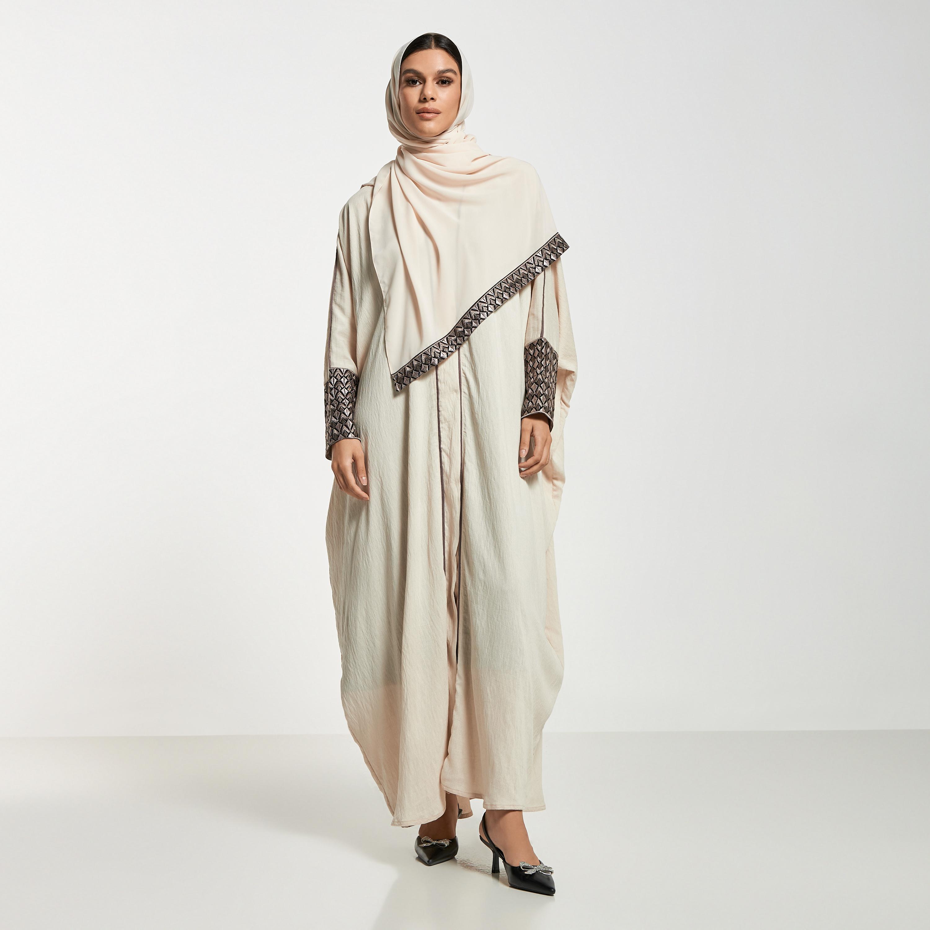 Hadiyath Al Madinah Embroidered Abaya with Hijab-women-arabicclothing-abayas-image-4