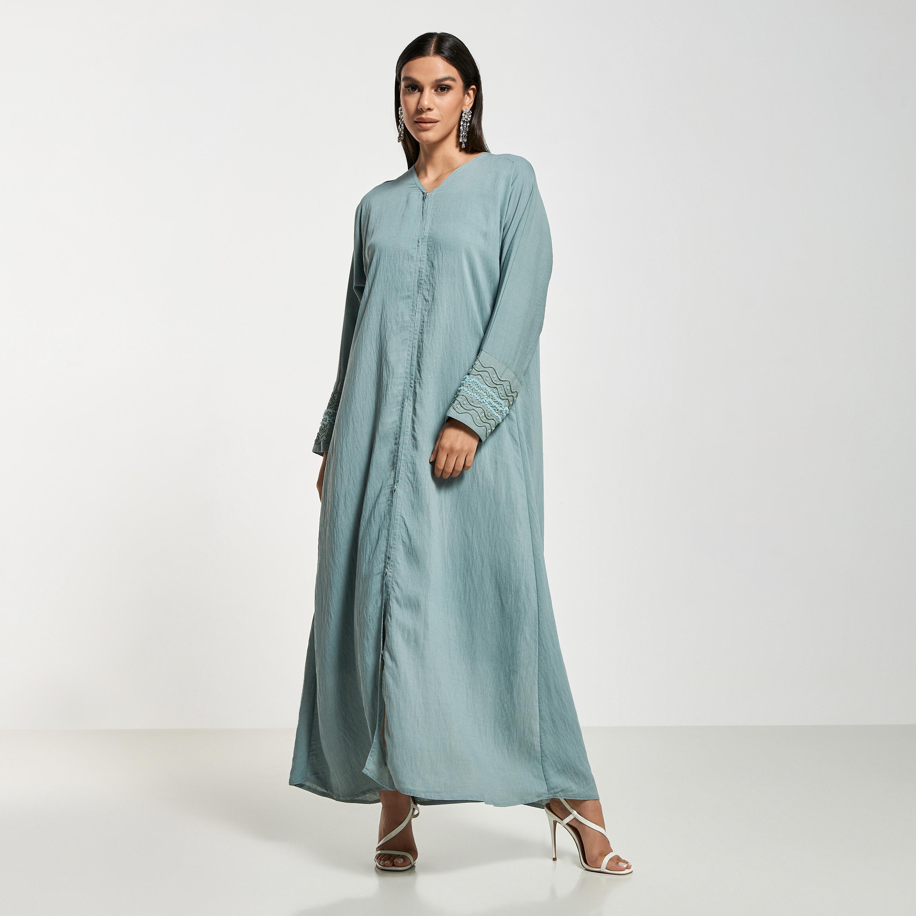 Hadiyath Al Madinah Embellished Abaya with Hijab-women-arabicclothing-abayas-image-1