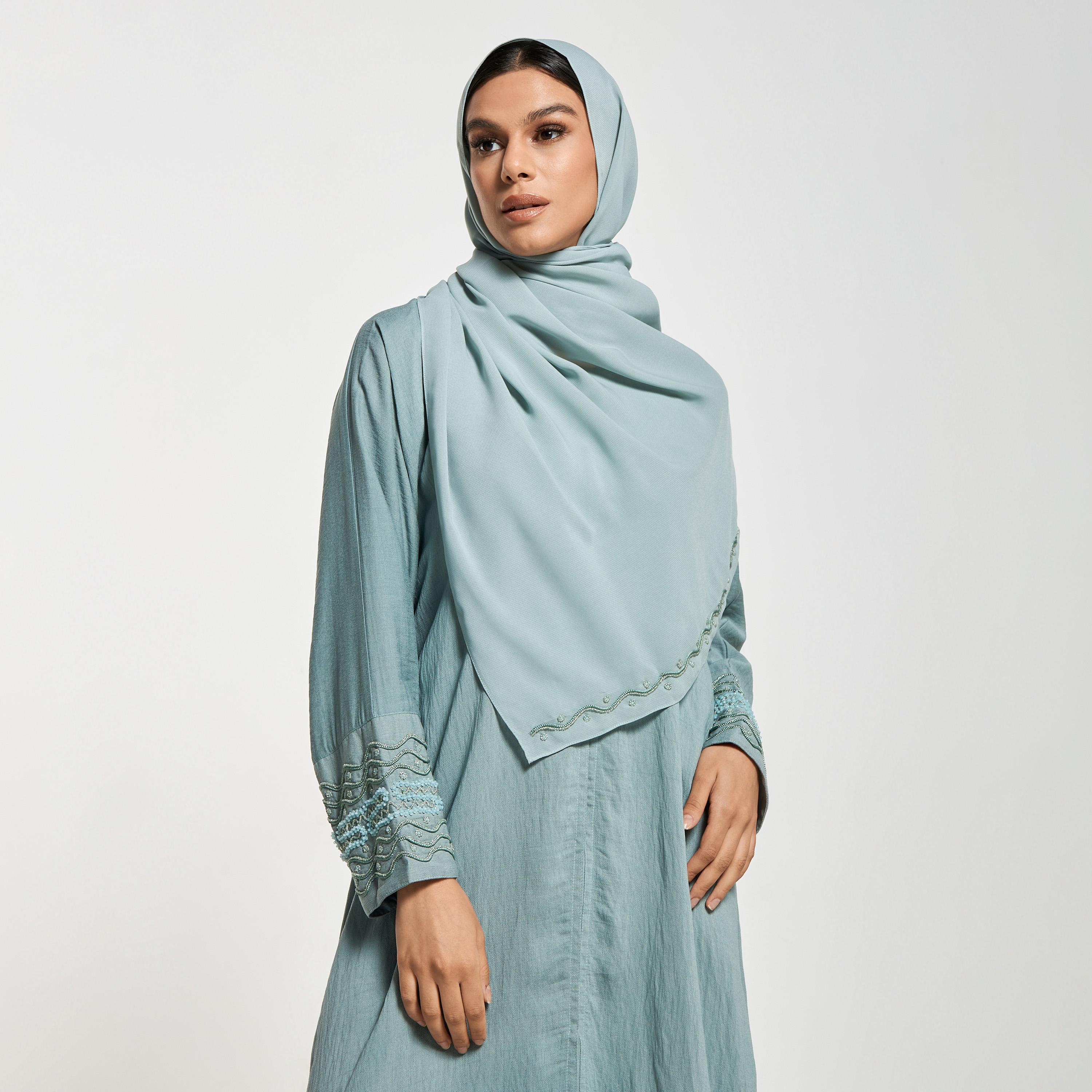 Hadiyath Al Madinah Embellished Abaya with Hijab-women-arabicclothing-abayas-image-2