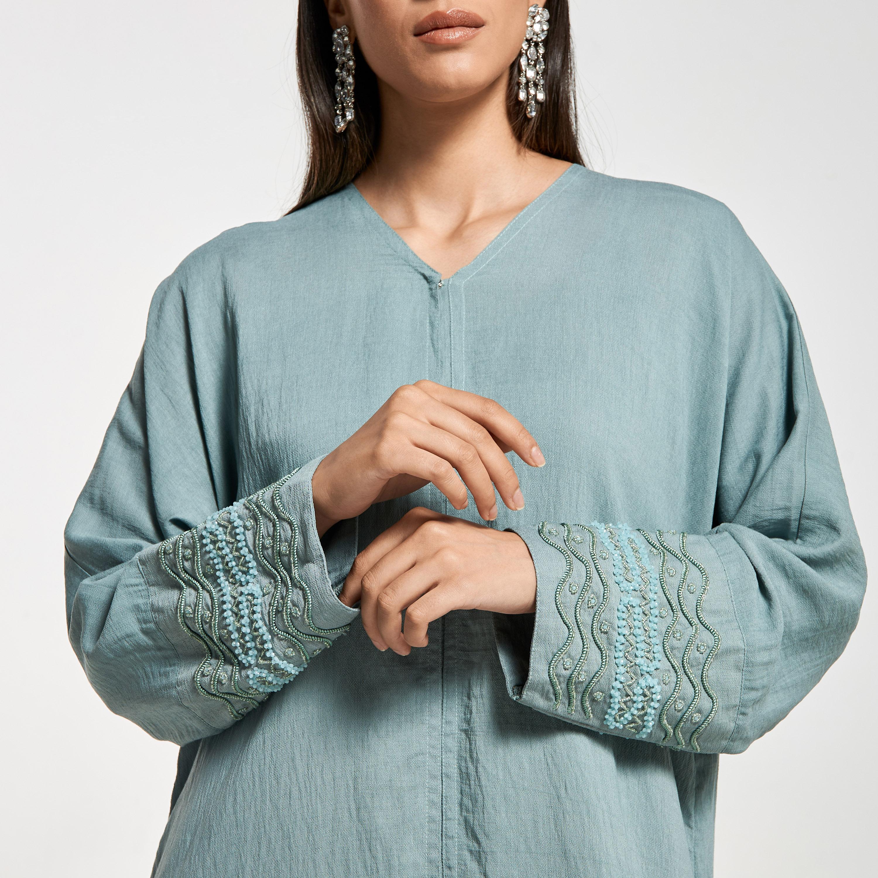 Hadiyath Al Madinah Embellished Abaya with Hijab-women-arabicclothing-abayas-image-3