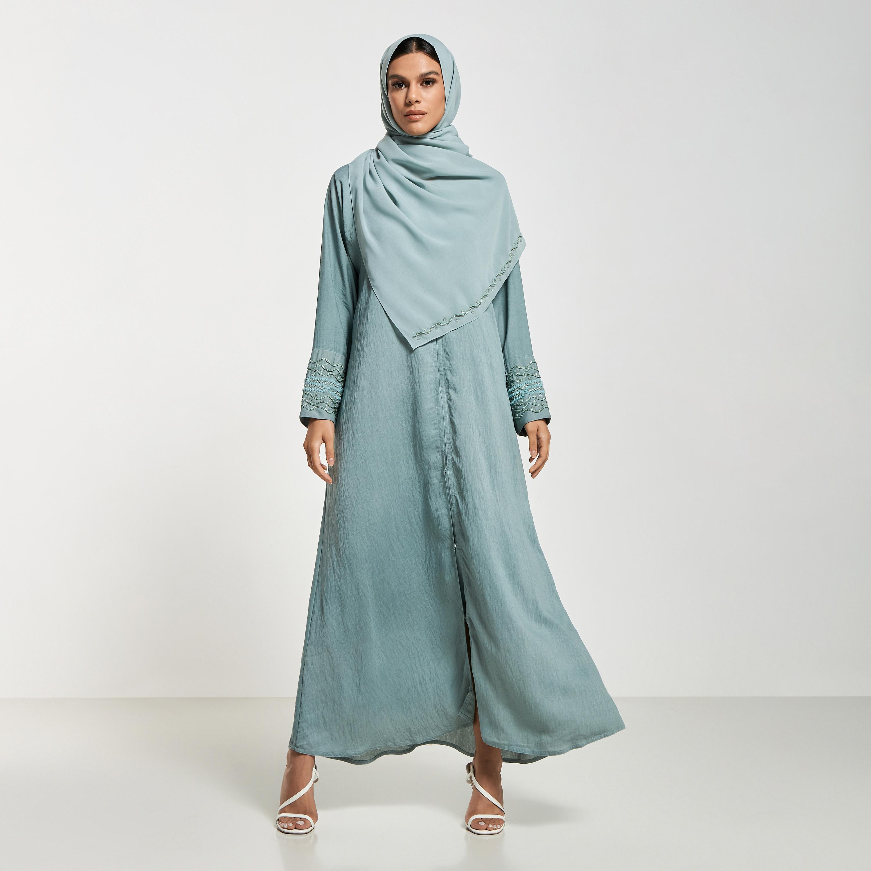 Hadiyath Al Madinah Embellished Abaya with Hijab-women-arabicclothing-abayas-image-4