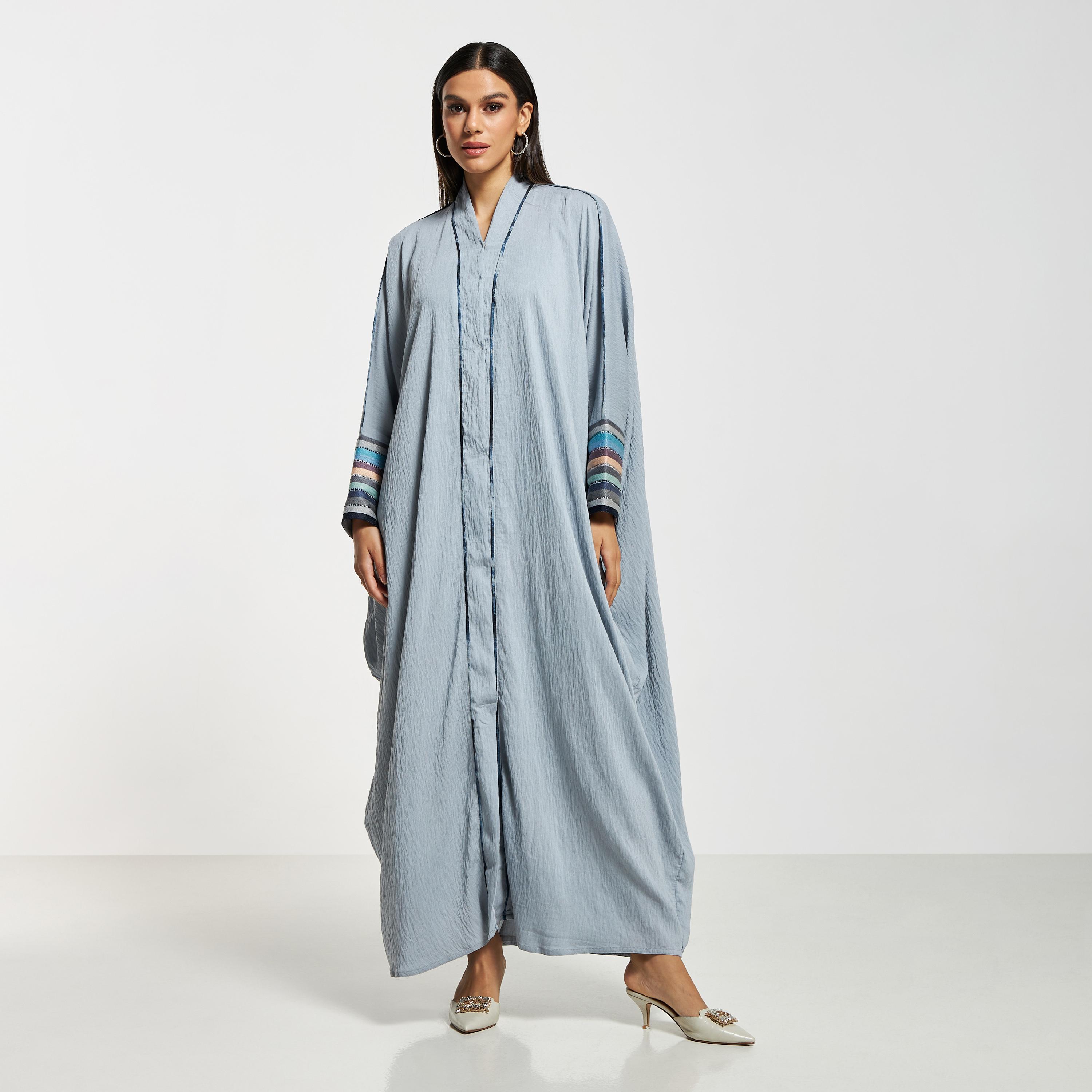 Hadiyath Al Madinah Embroidered Abaya with Hijab-women-arabicclothing-abayas-image-1