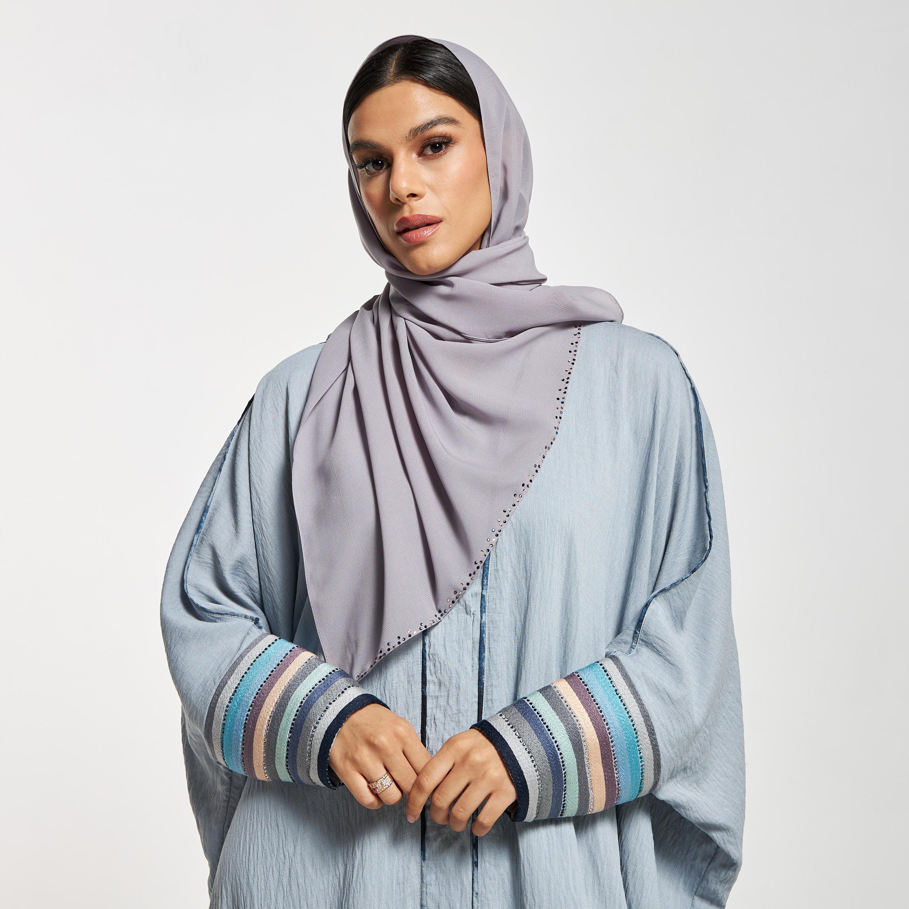 Hadiyath Al Madinah Embroidered Abaya with Hijab-women-arabicclothing-abayas-image-2