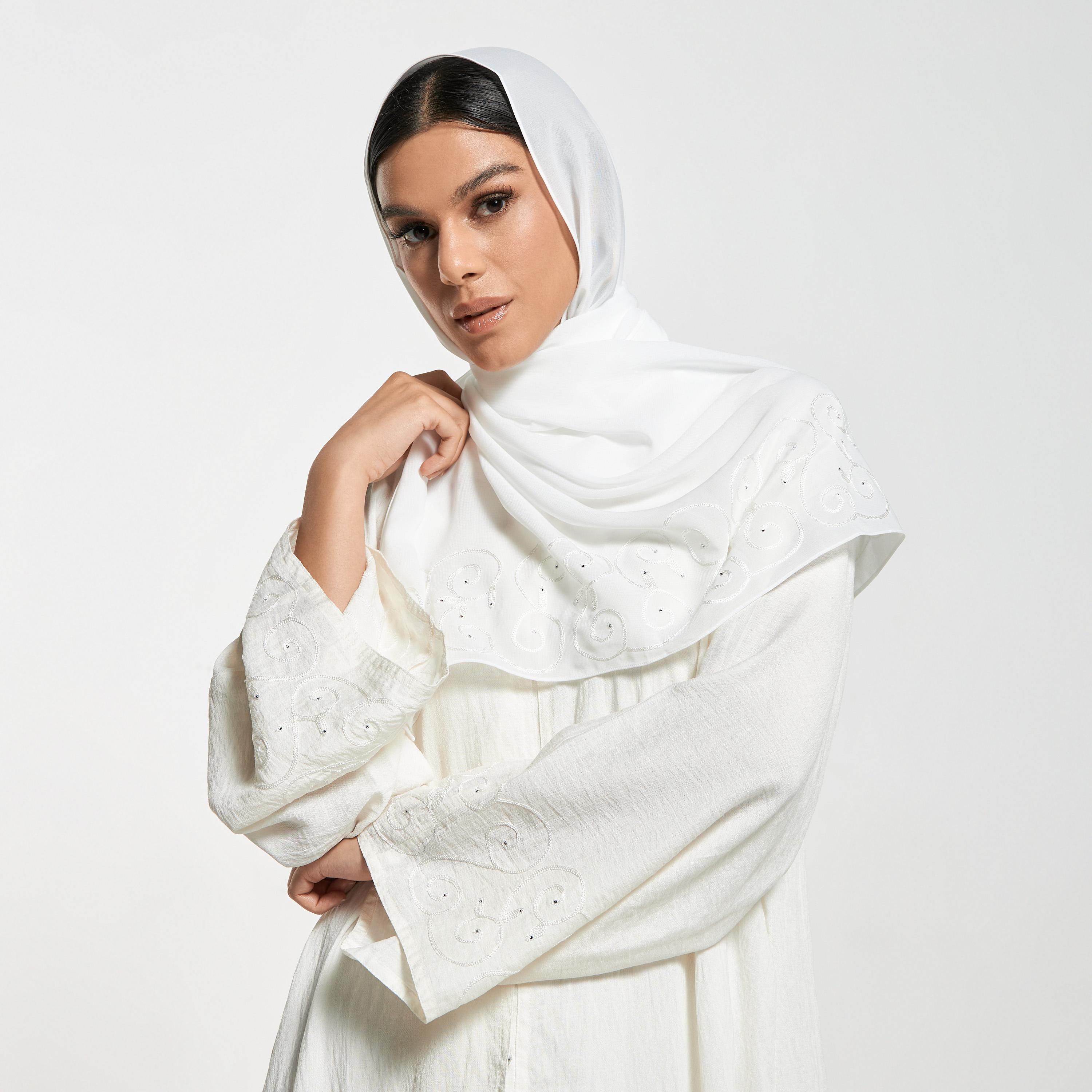 Hadiyath Al Madinah Embroidered Abaya with Hijab-women-arabicclothing-abayas-image-2