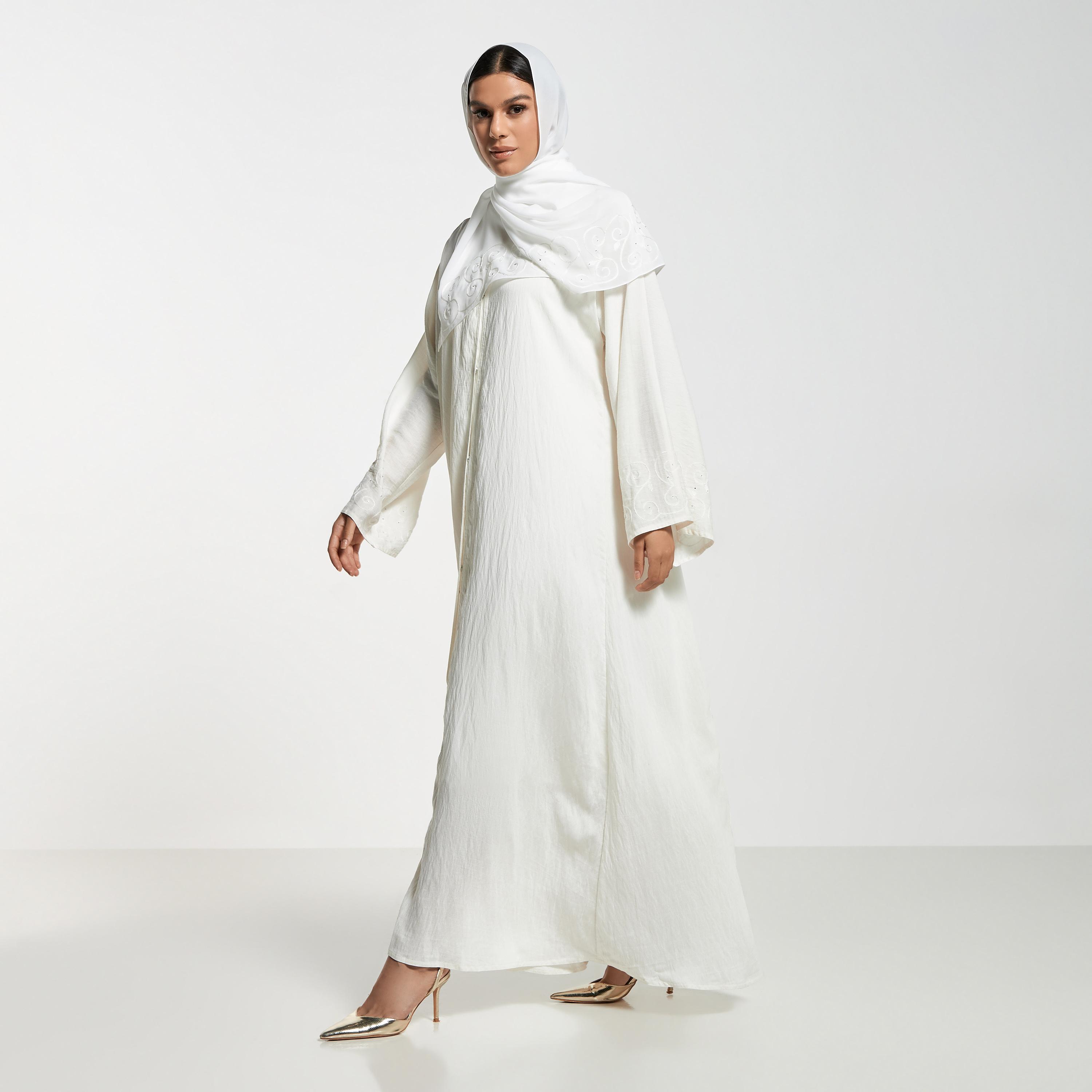 Hadiyath Al Madinah Embroidered Abaya with Hijab-women-arabicclothing-abayas-image-4