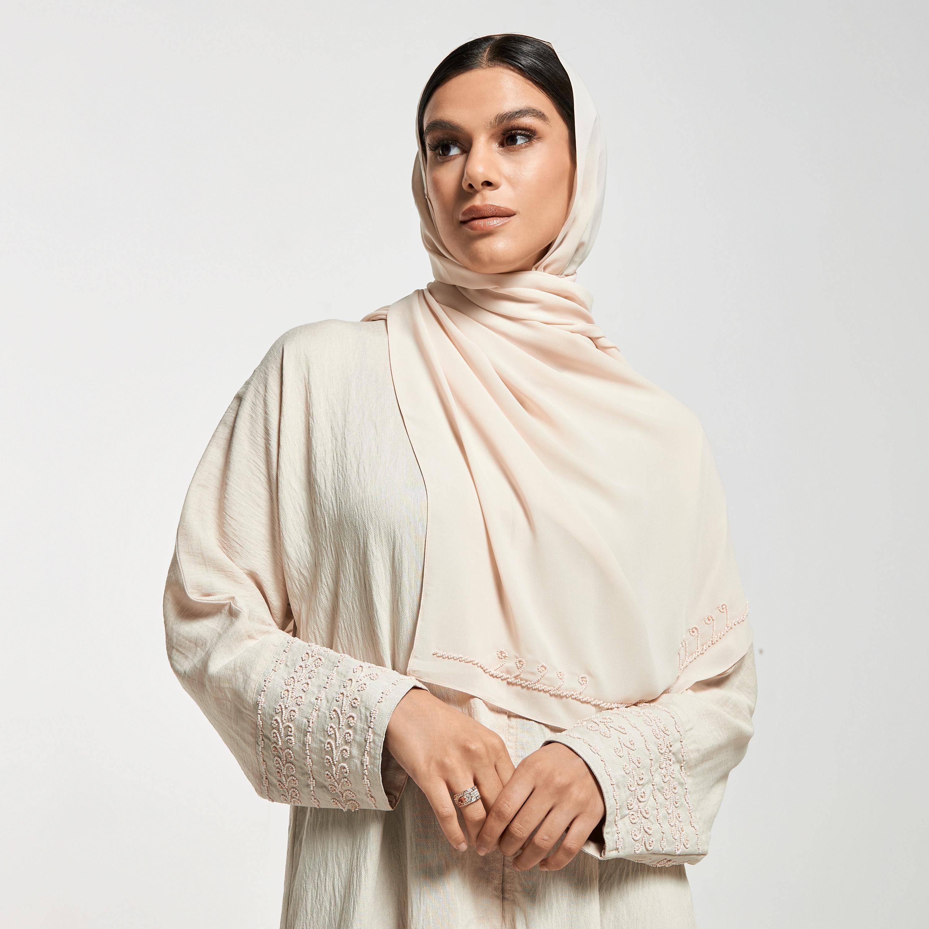 Hadiyath Al Madinah Embellished Abaya with Hijab-women-arabicclothing-abayas-image-2