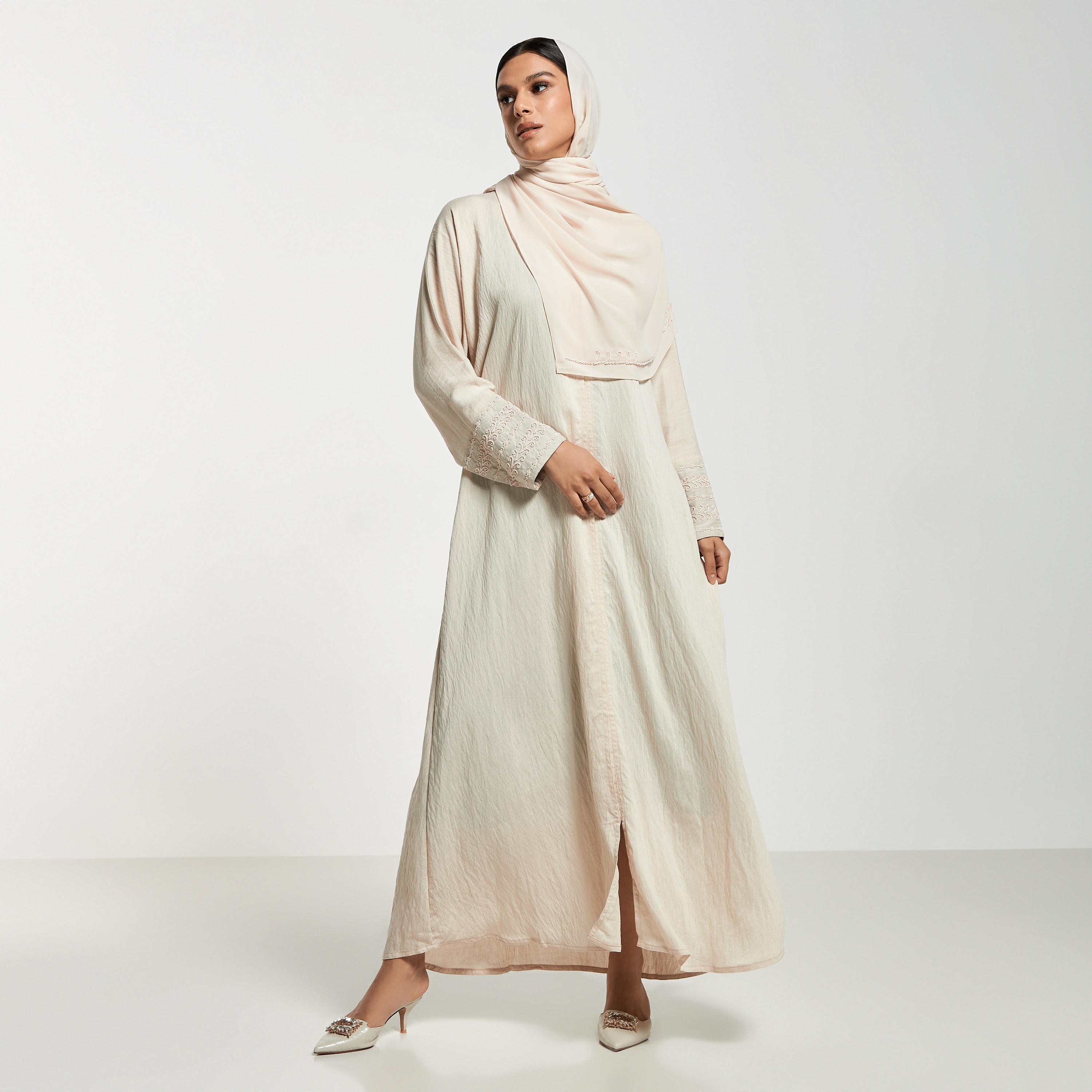 Hadiyath Al Madinah Embellished Abaya with Hijab-women-arabicclothing-abayas-image-4