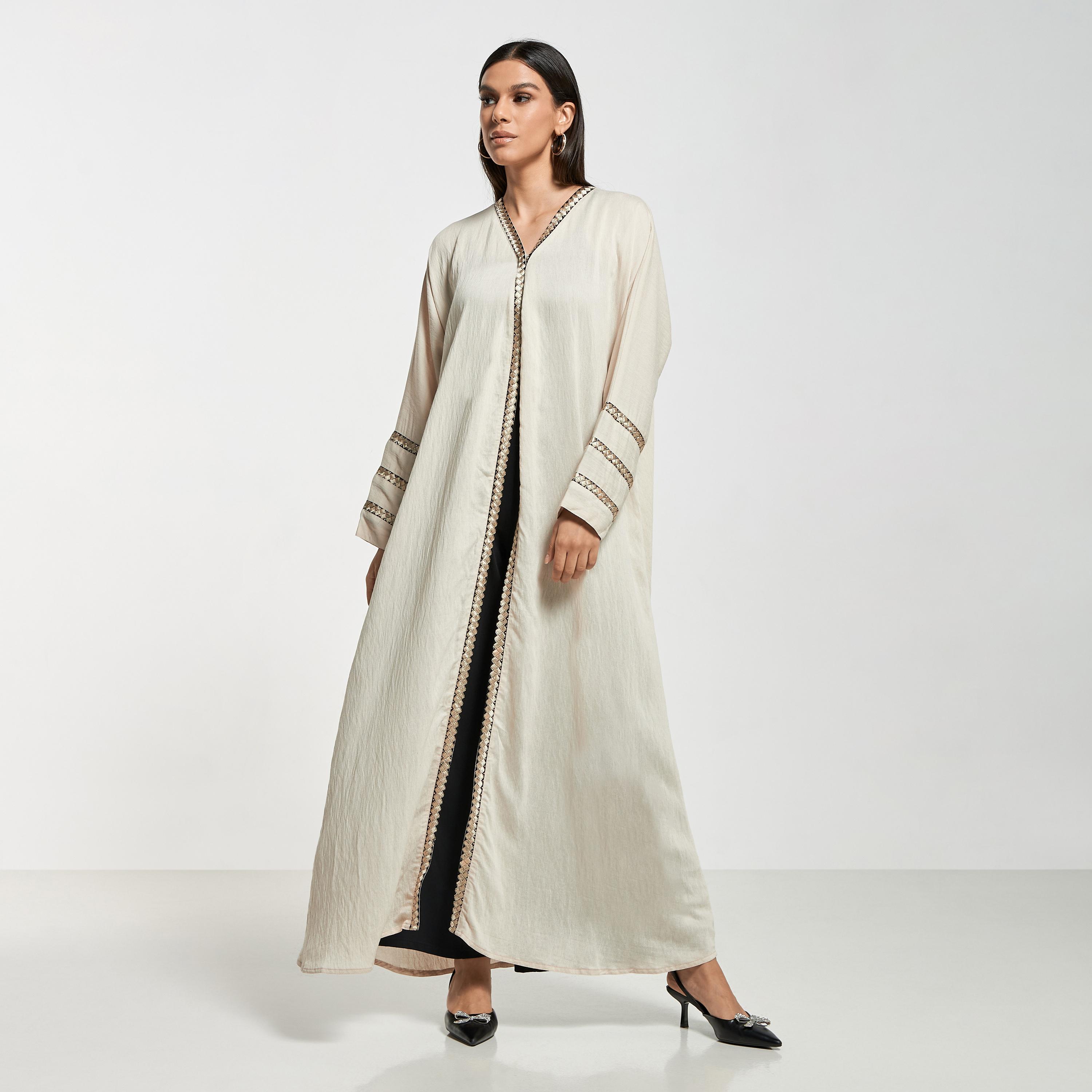 Hadiyath Al Madinah Embroidered Abaya with Hijab-women-arabicclothing-abayas-image-1
