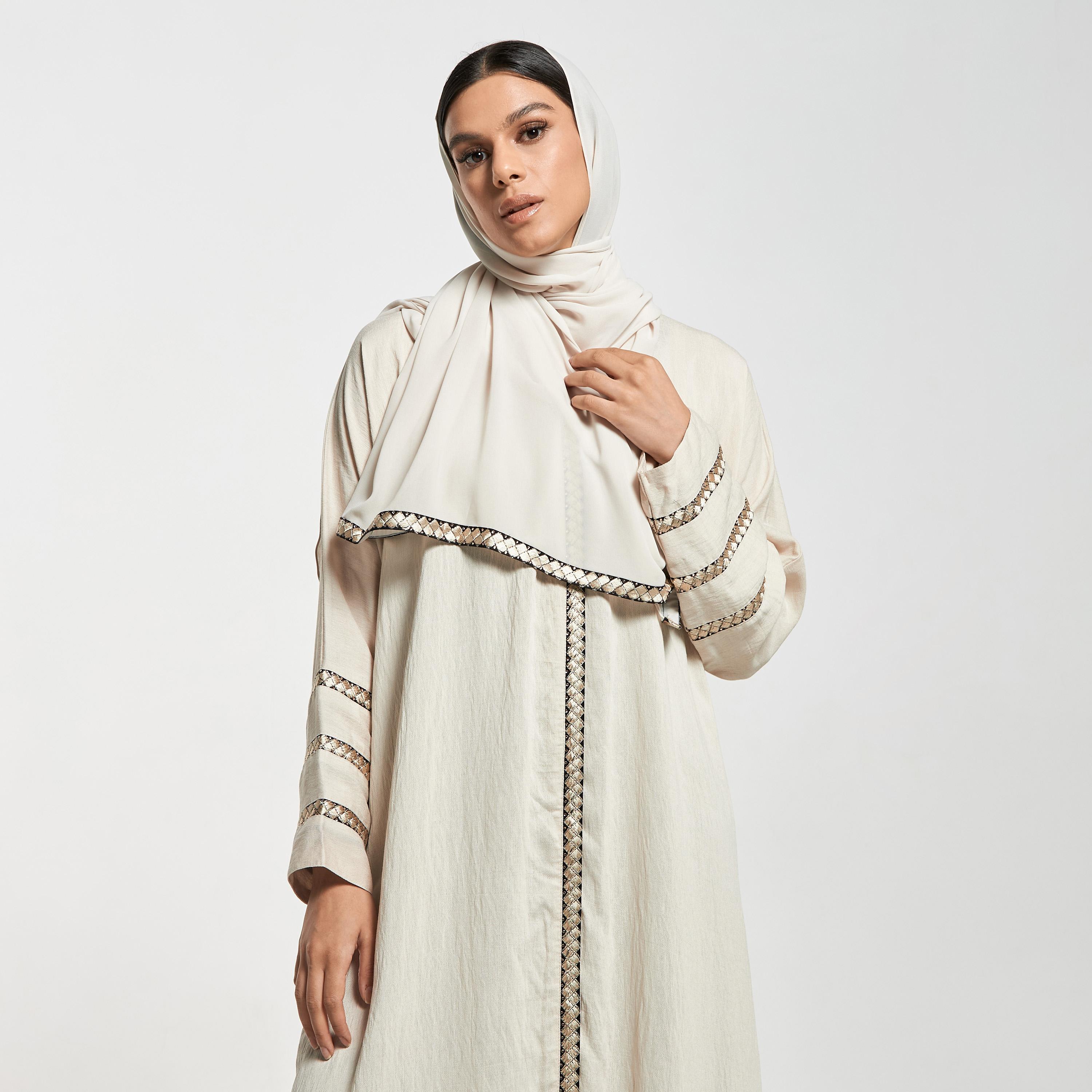 Hadiyath Al Madinah Embroidered Abaya with Hijab-women-arabicclothing-abayas-image-2