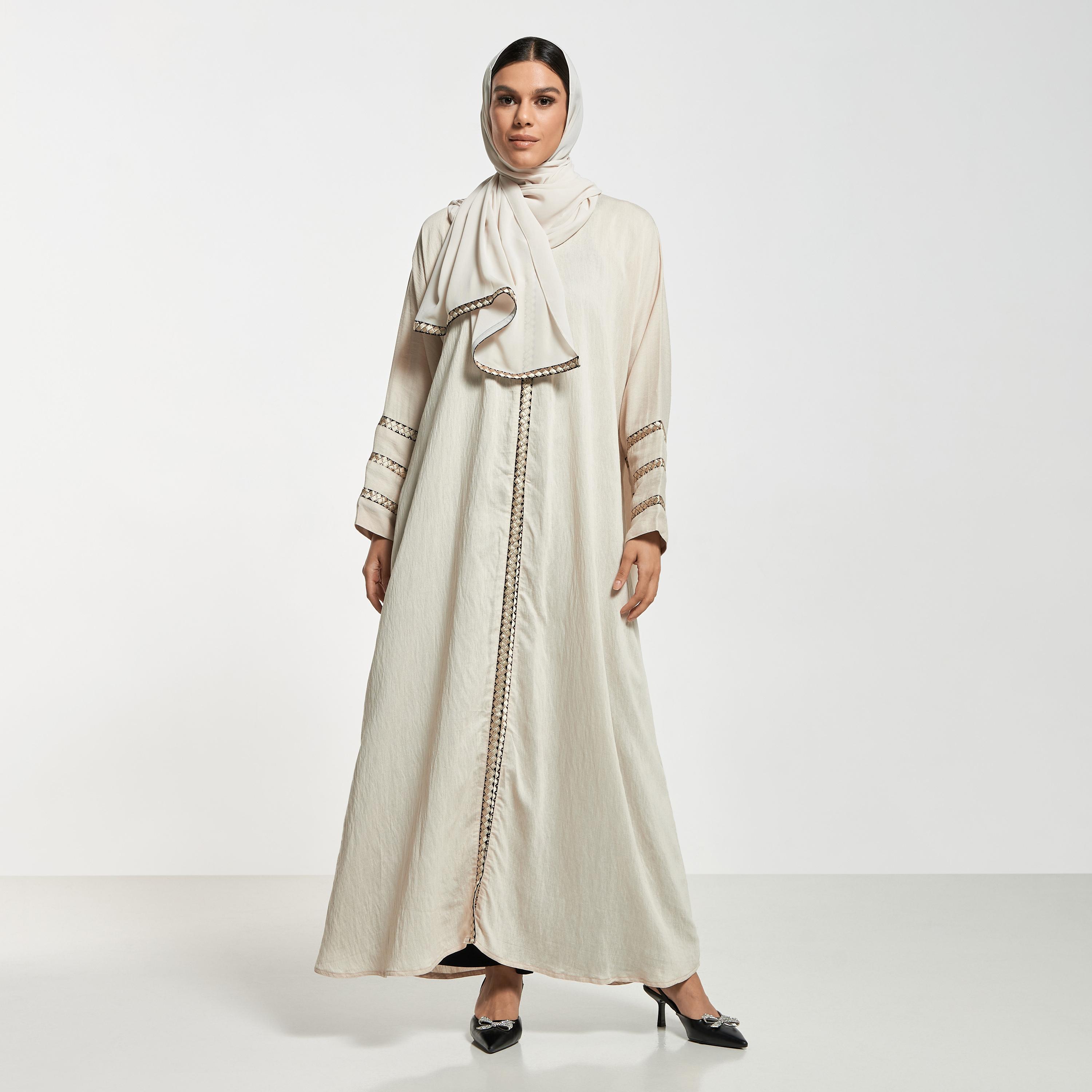 Hadiyath Al Madinah Embroidered Abaya with Hijab-women-arabicclothing-abayas-image-4