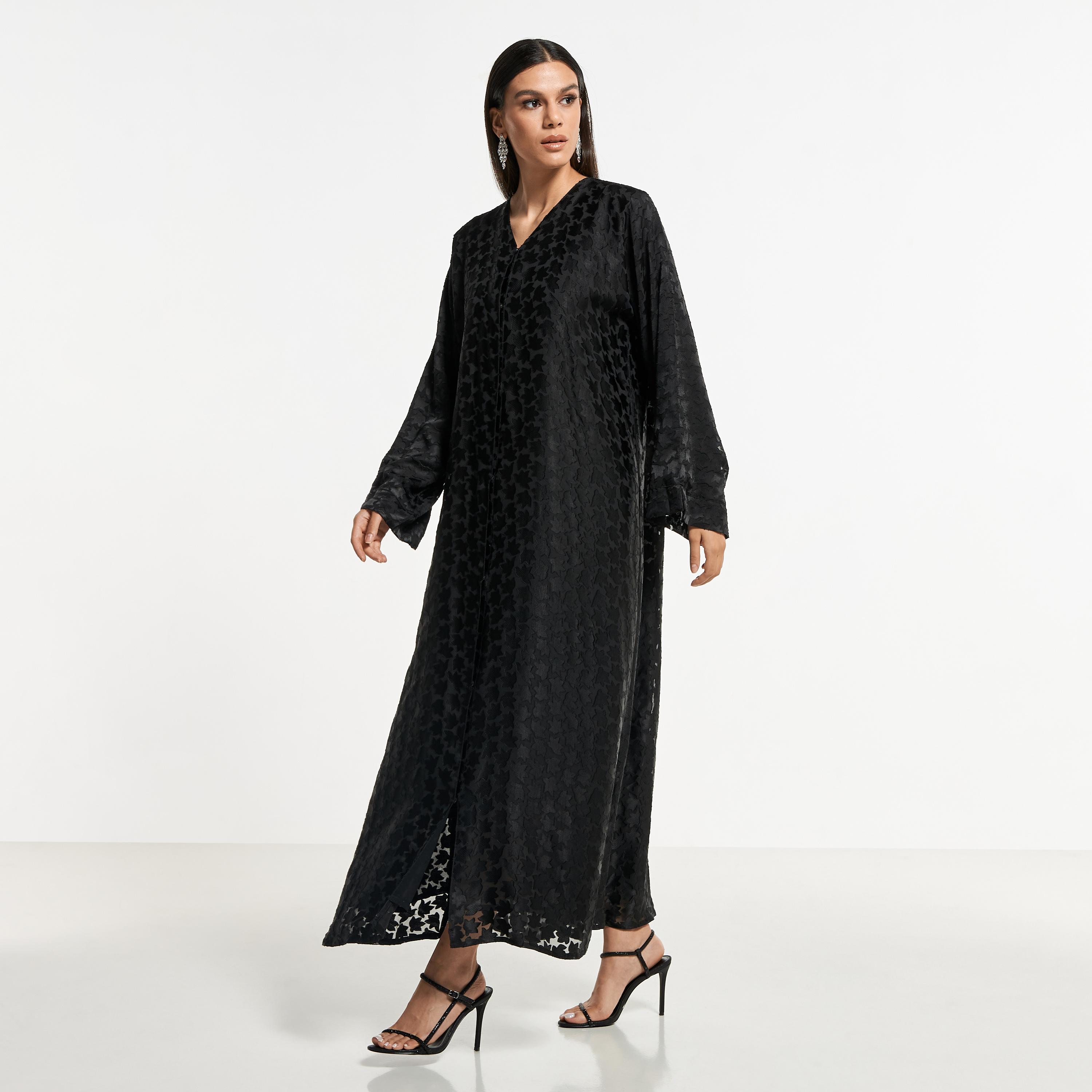 Hadiyath Al Madinah Textured Abaya with Hijab-women-arabicclothing-abayas-image-1