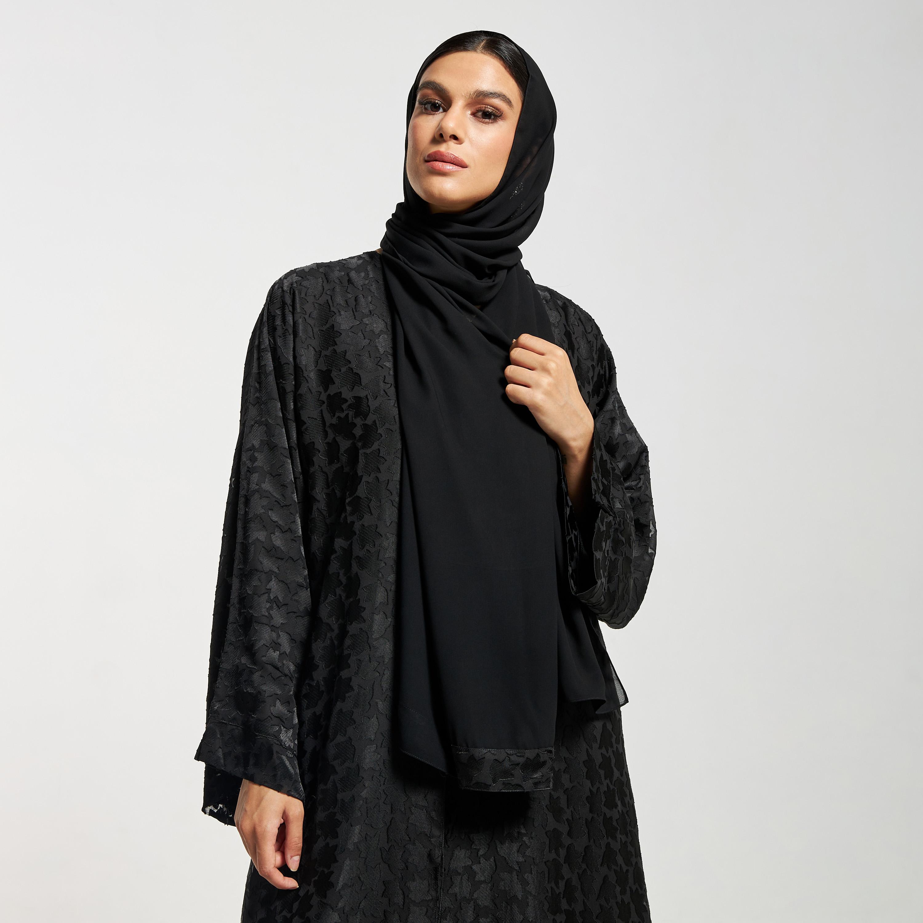 Hadiyath Al Madinah Textured Abaya with Hijab-women-arabicclothing-abayas-image-2