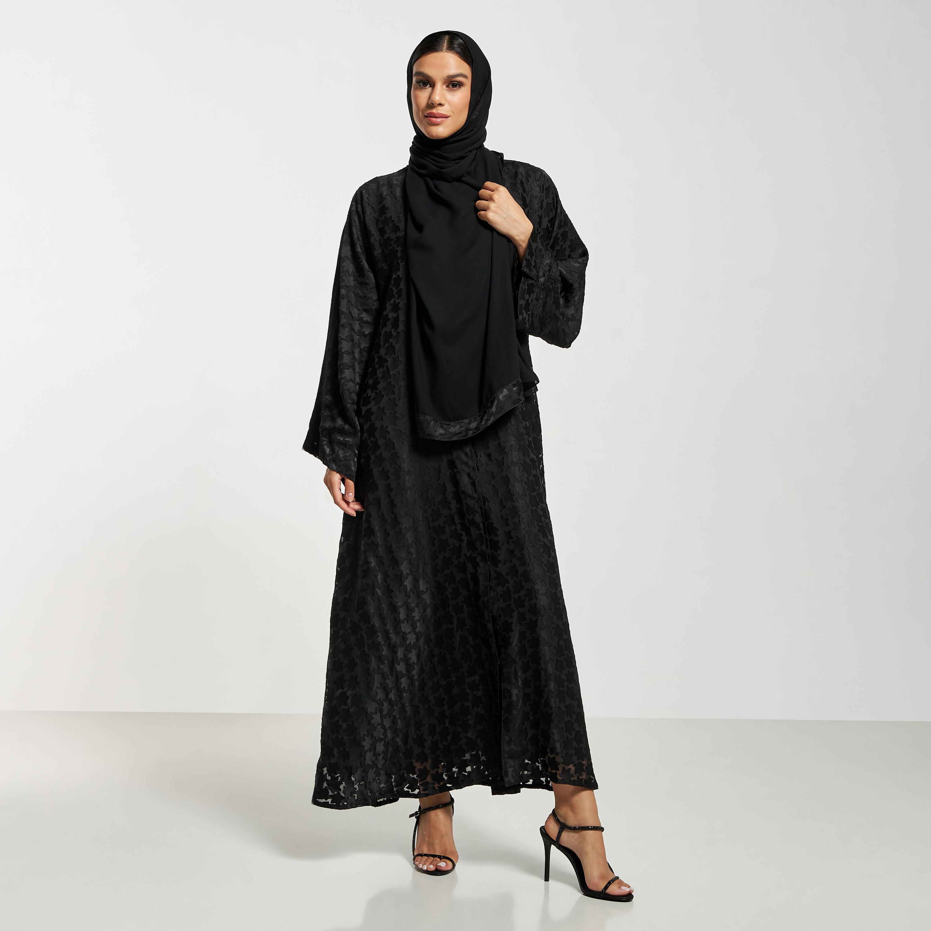 Hadiyath Al Madinah Textured Abaya with Hijab-women-arabicclothing-abayas-image-4