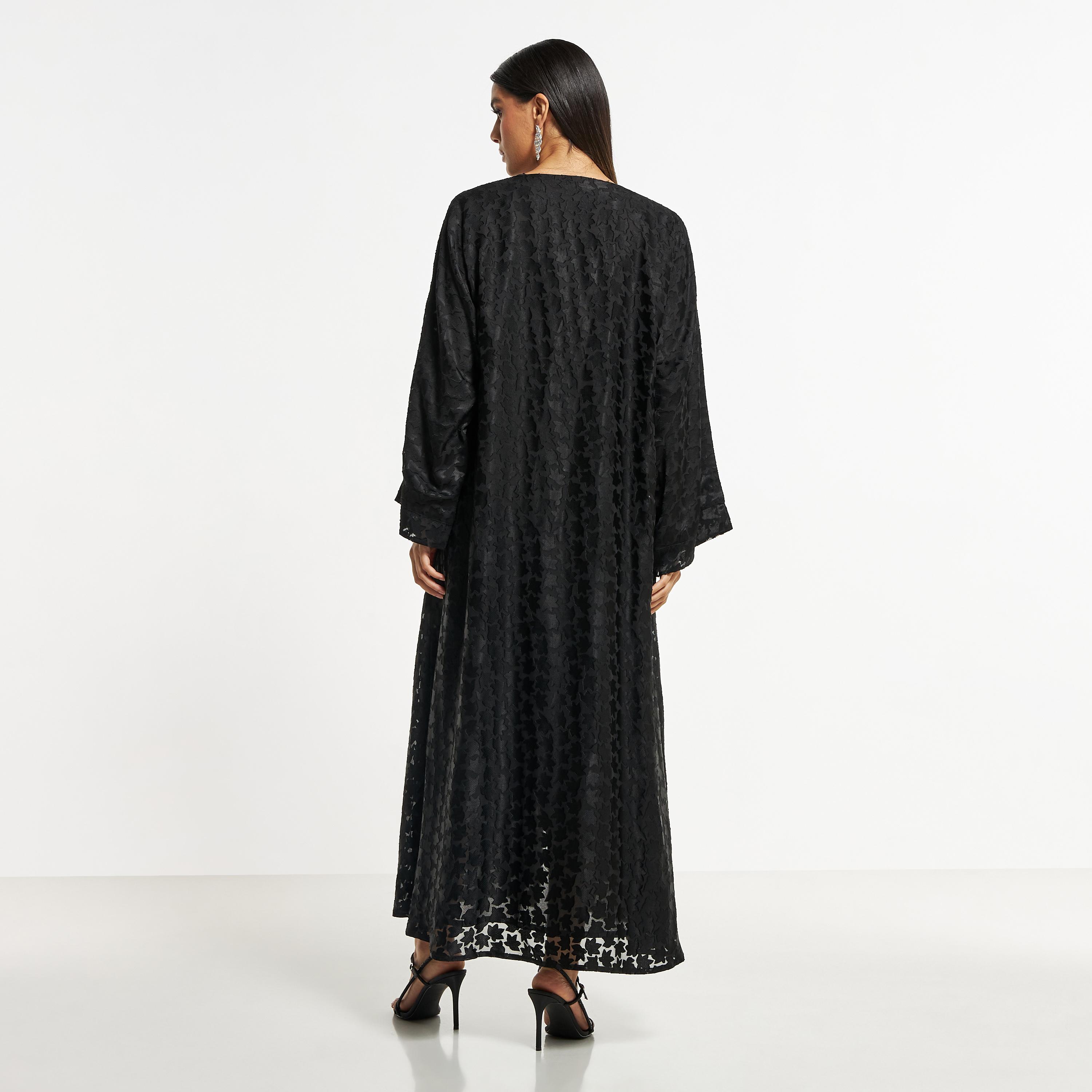 Hadiyath Al Madinah Textured Abaya with Hijab-women-arabicclothing-abayas-image-5
