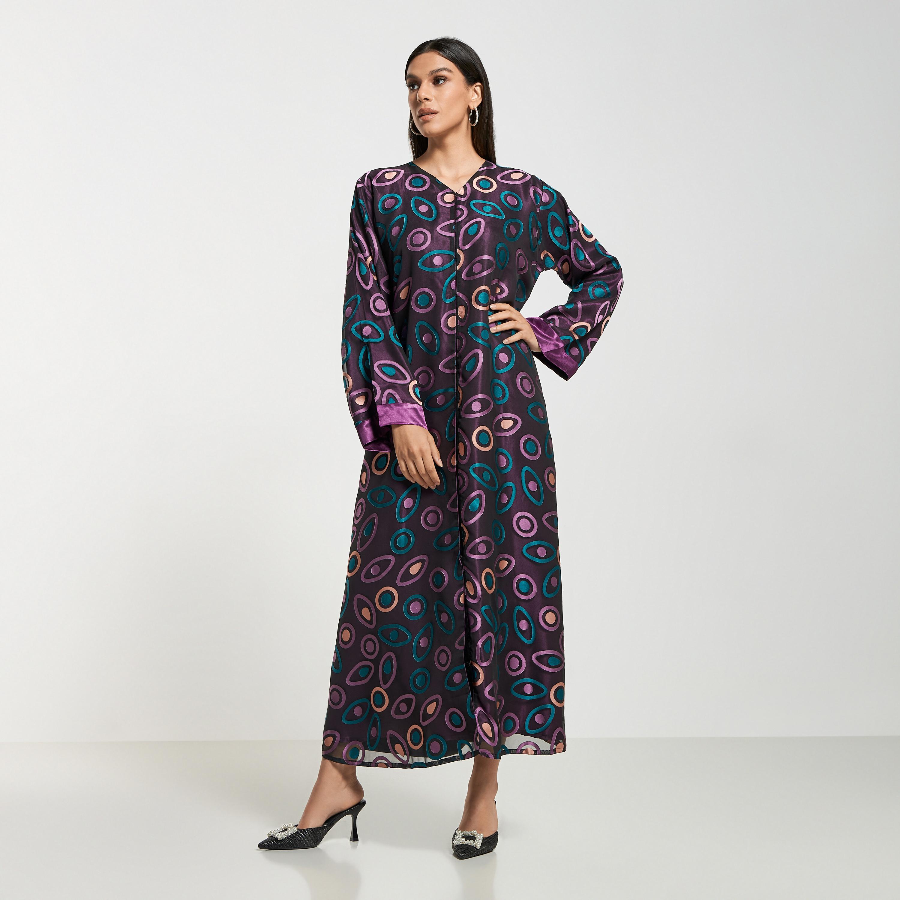 Hadiyath Al Madinah Printed Abaya with Hijab-women-arabicclothing-abayas-image-1