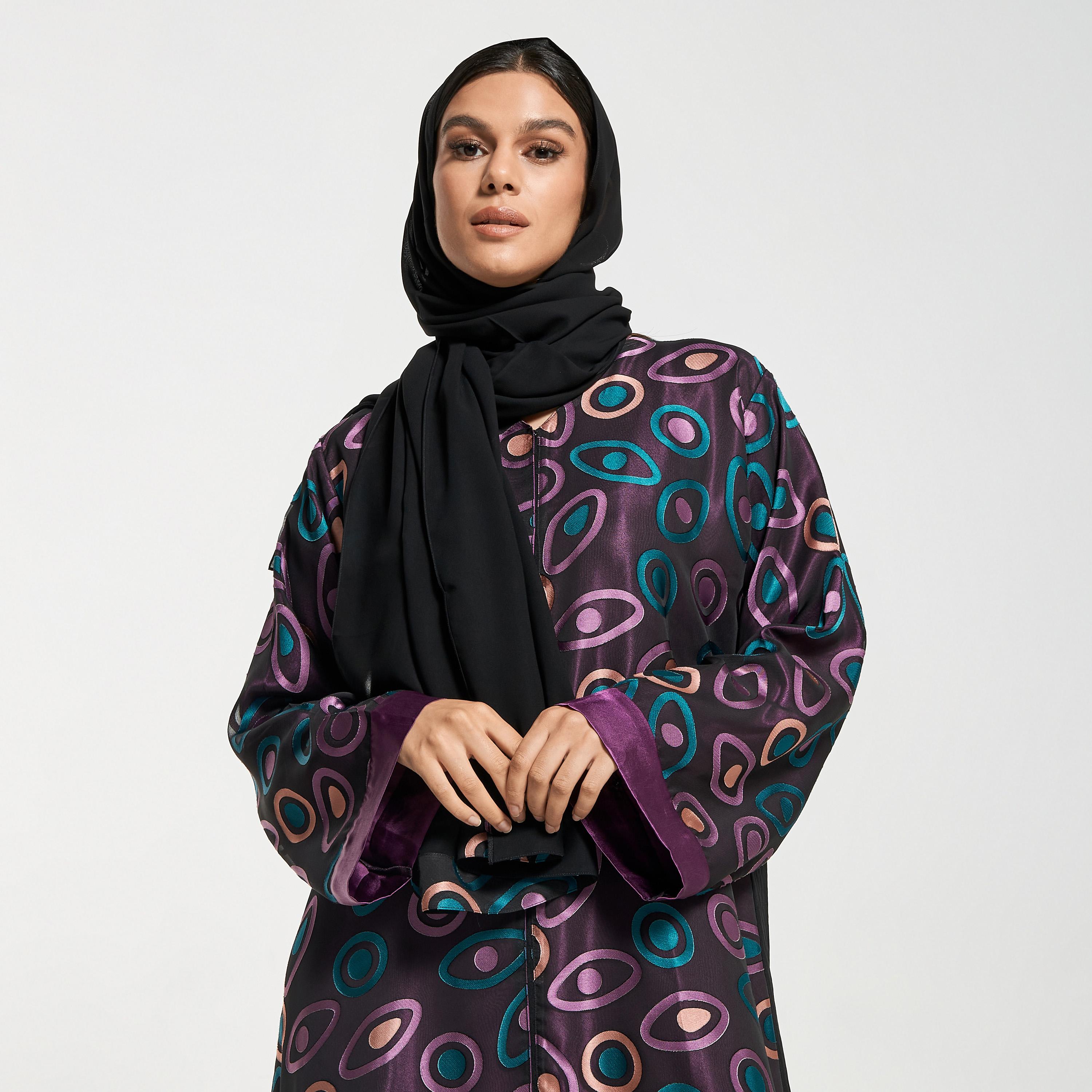 Hadiyath Al Madinah Printed Abaya with Hijab-women-arabicclothing-abayas-image-2