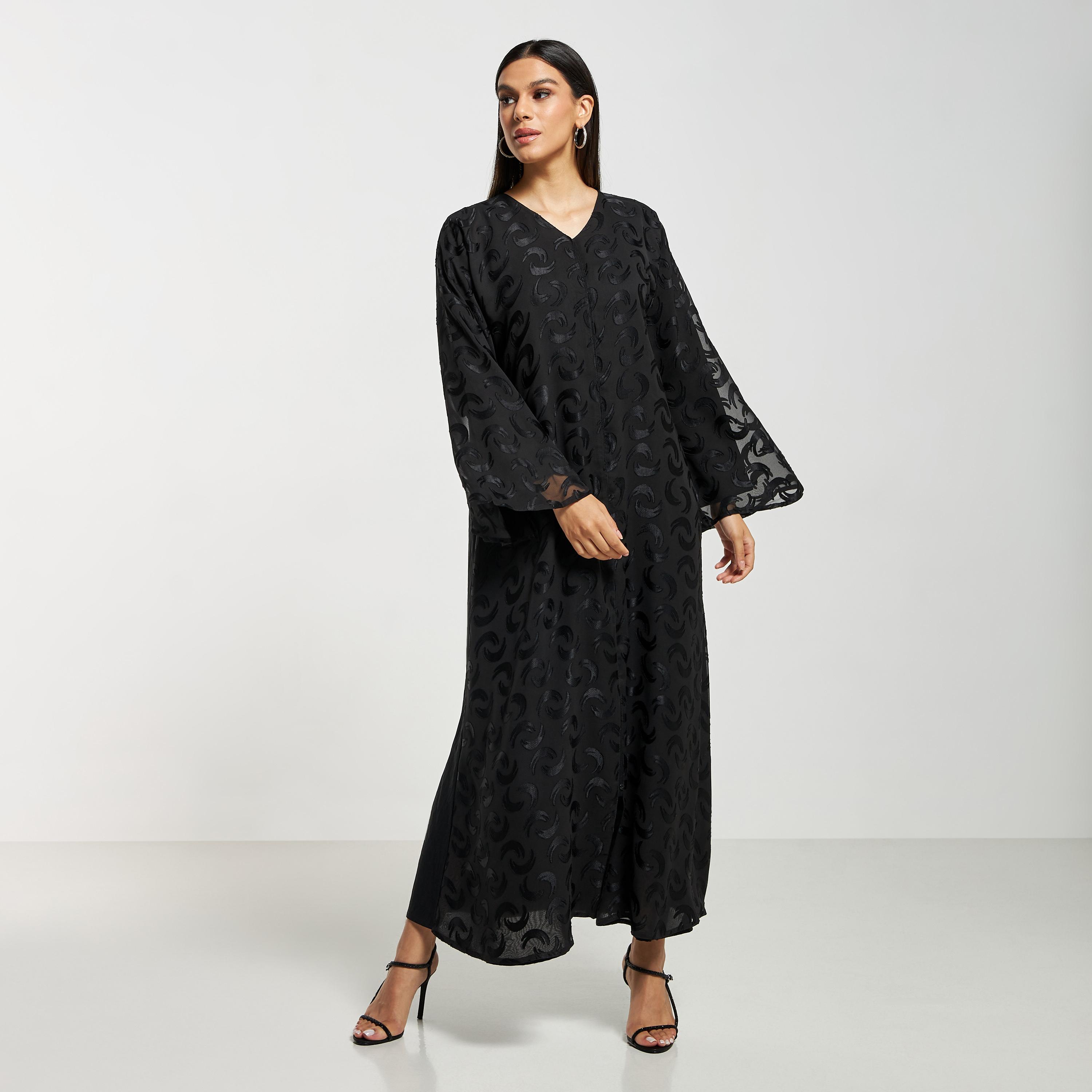 Hadiyath Al Madinah Textured Abaya with Hijab-women-arabicclothing-abayas-image-1