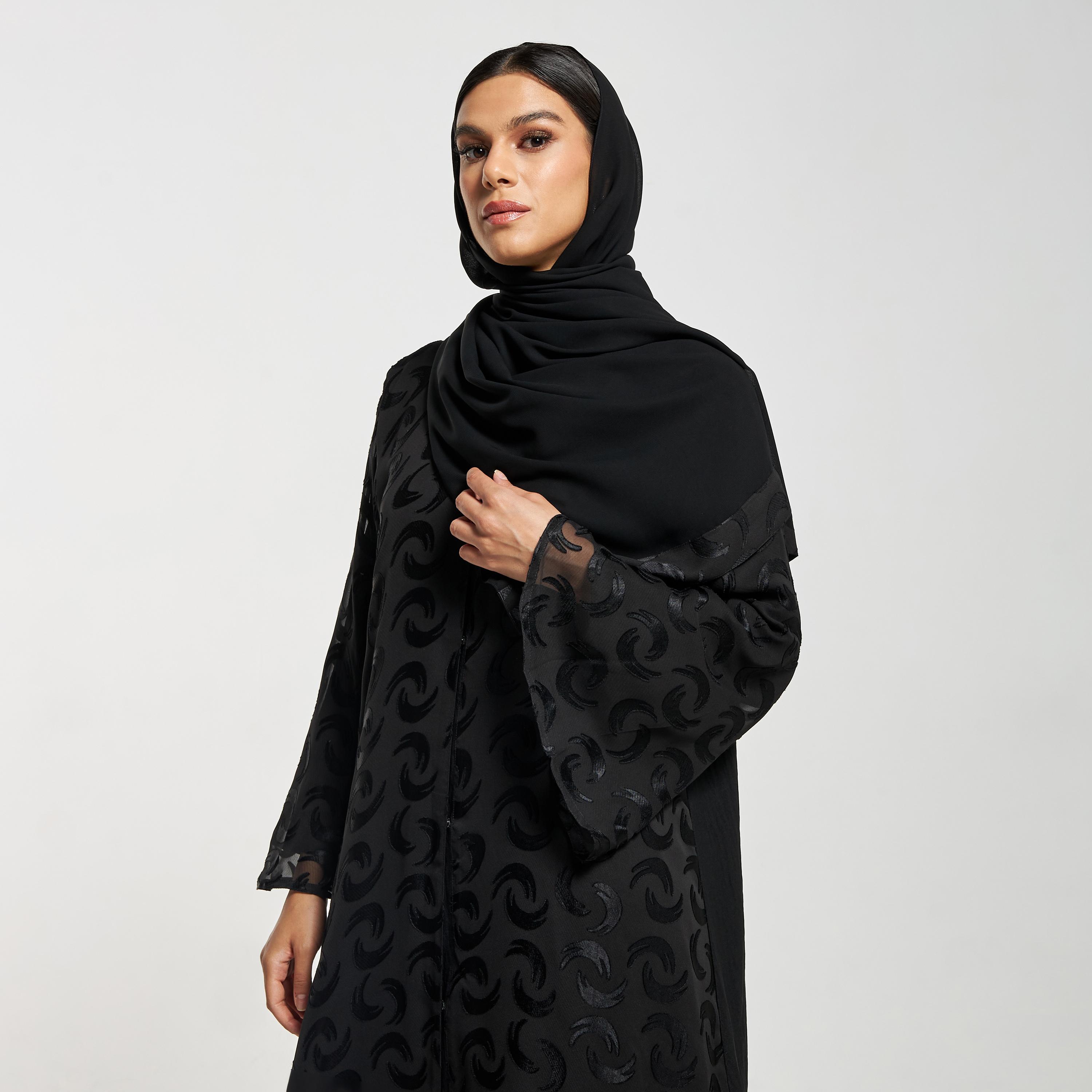 Hadiyath Al Madinah Textured Abaya with Hijab-women-arabicclothing-abayas-image-2