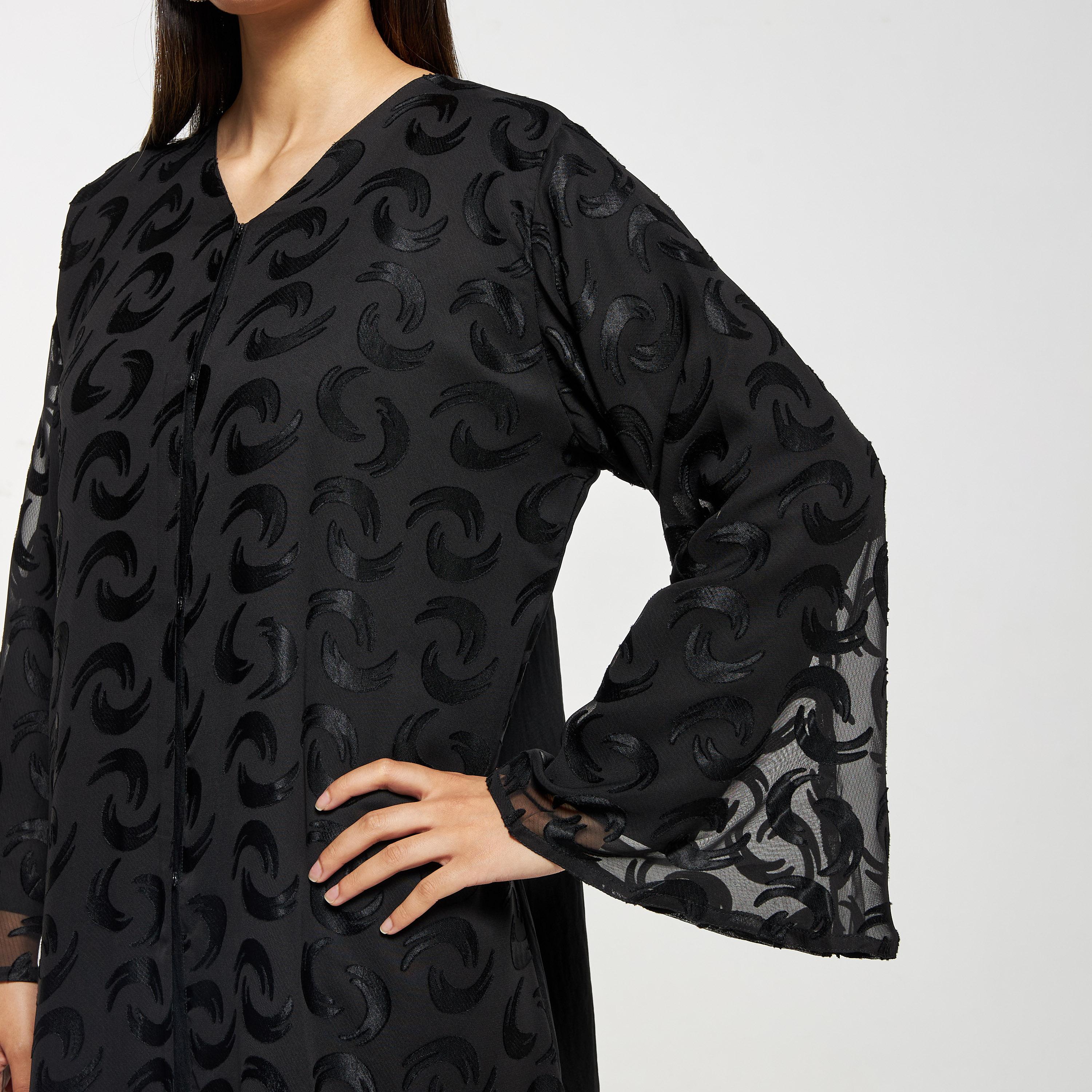 Hadiyath Al Madinah Textured Abaya with Hijab-women-arabicclothing-abayas-image-3