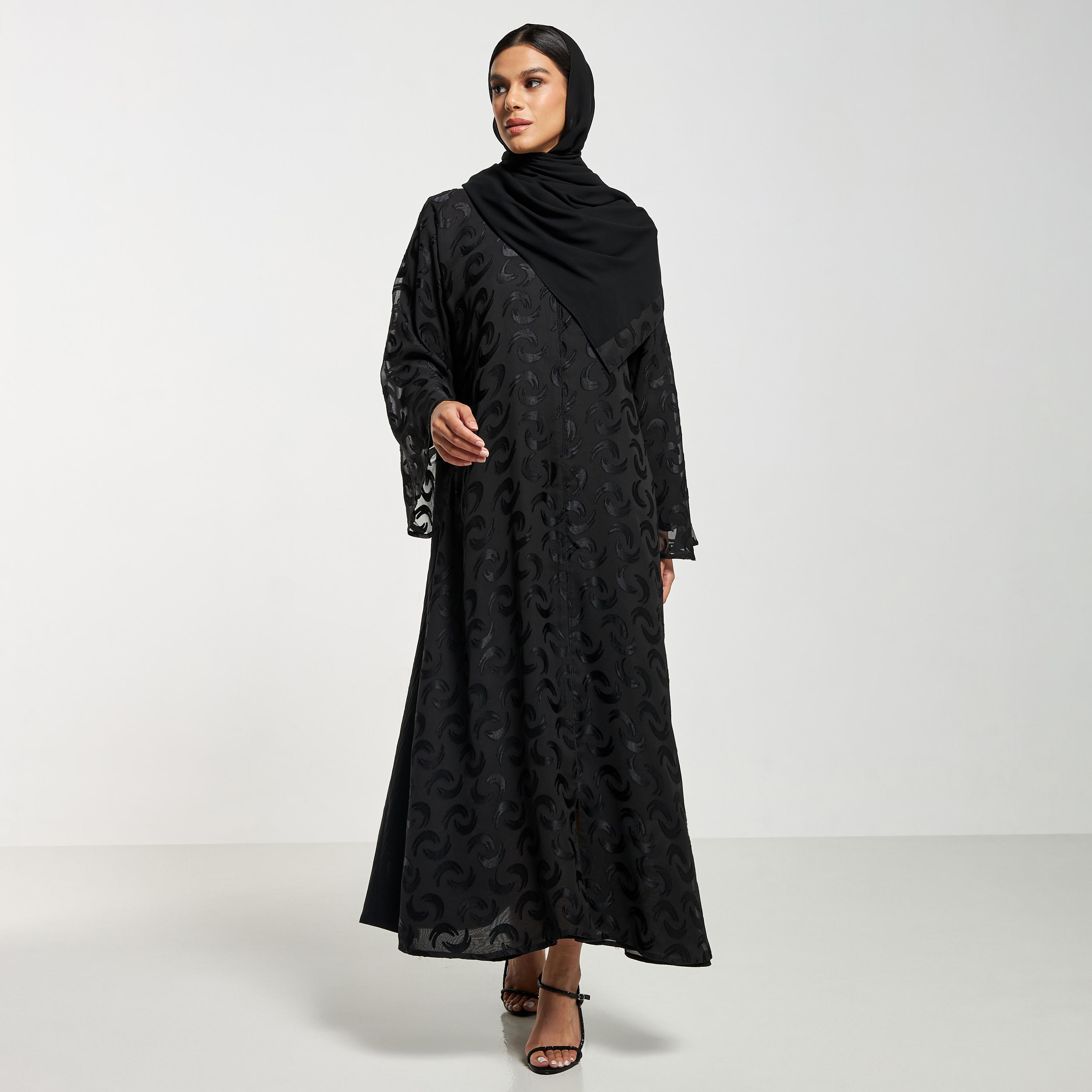 Hadiyath Al Madinah Textured Abaya with Hijab-women-arabicclothing-abayas-image-4