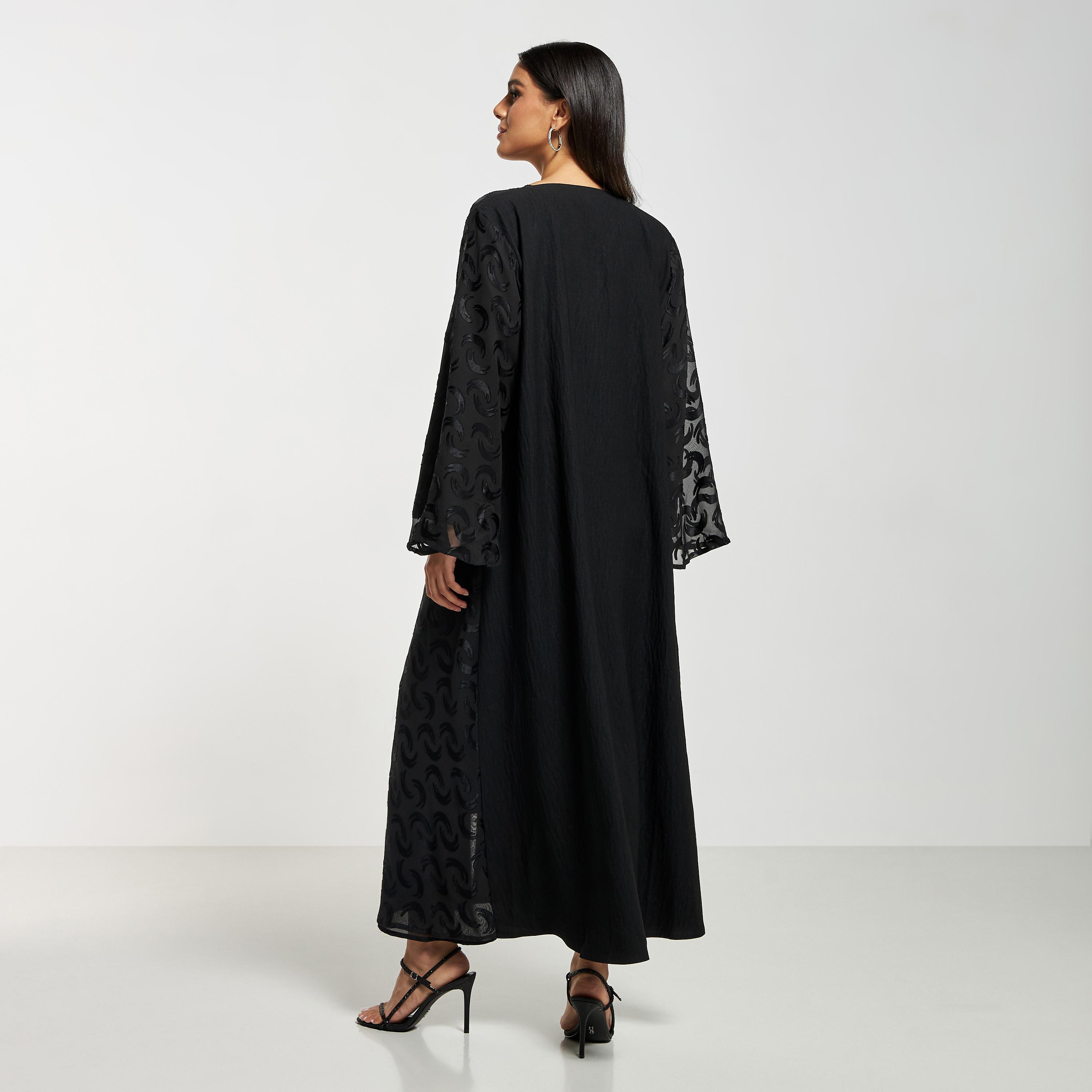 Hadiyath Al Madinah Textured Abaya with Hijab-women-arabicclothing-abayas-image-5