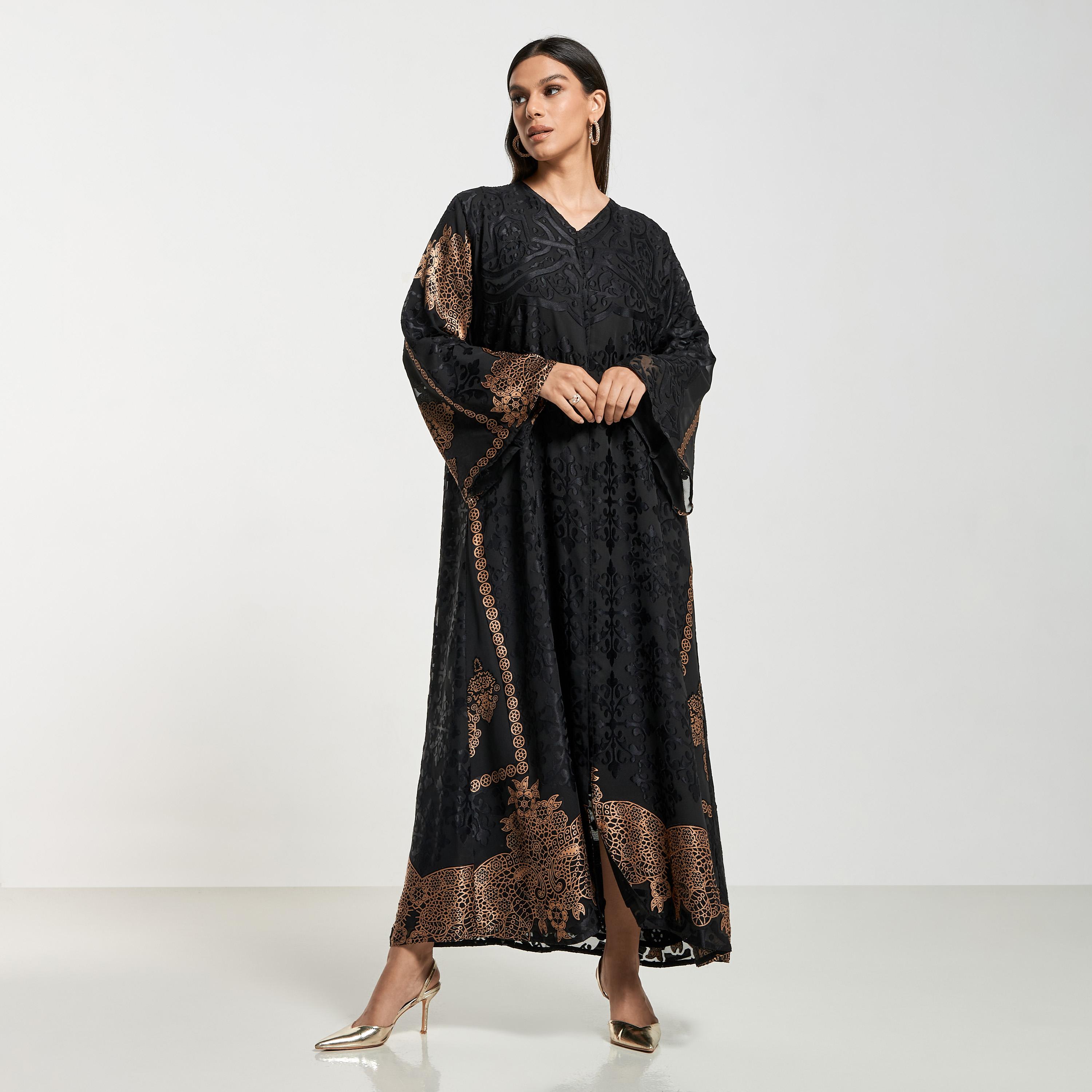 Hadiyath Al Madinah Printed Abaya with Hijab-women-arabicclothing-abayas-image-1
