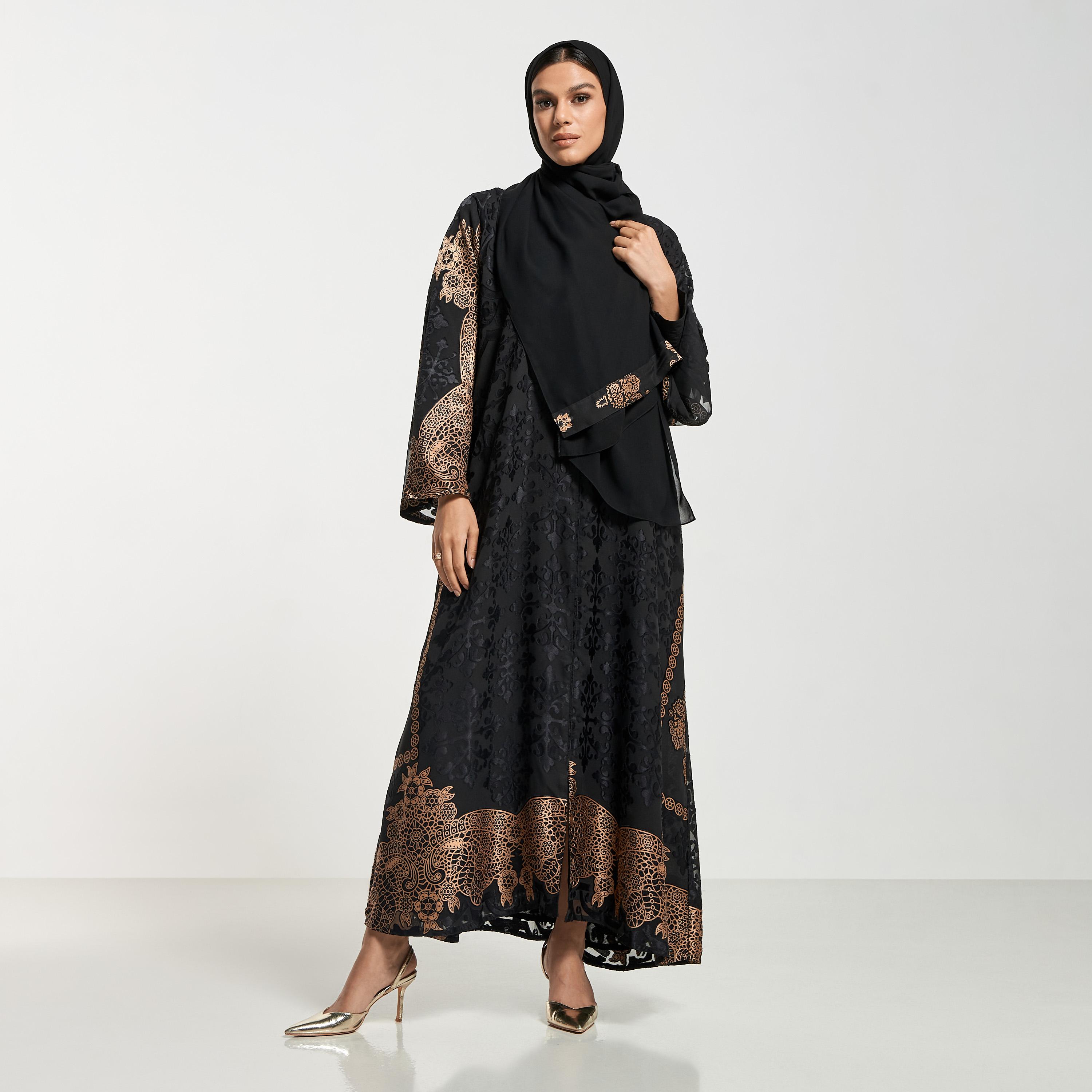 Hadiyath Al Madinah Printed Abaya with Hijab-women-arabicclothing-abayas-image-4
