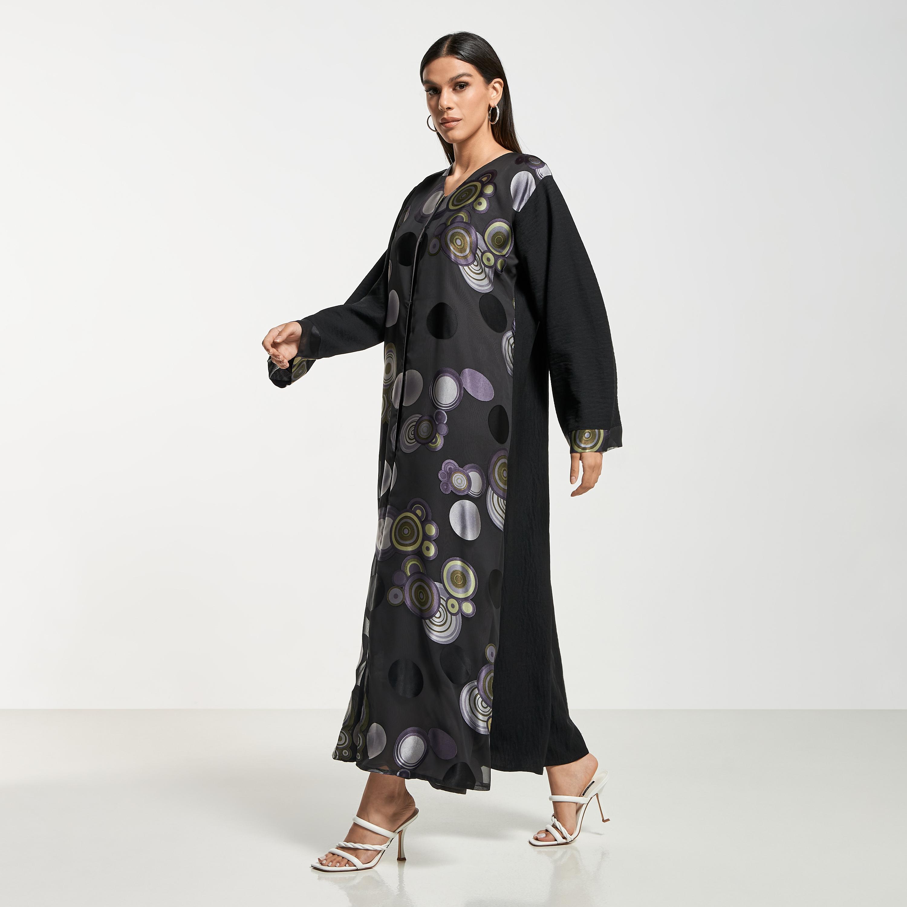 Hadiyath Al Madinah Printed Abaya with Hijab-women-arabicclothing-abayas-image-1