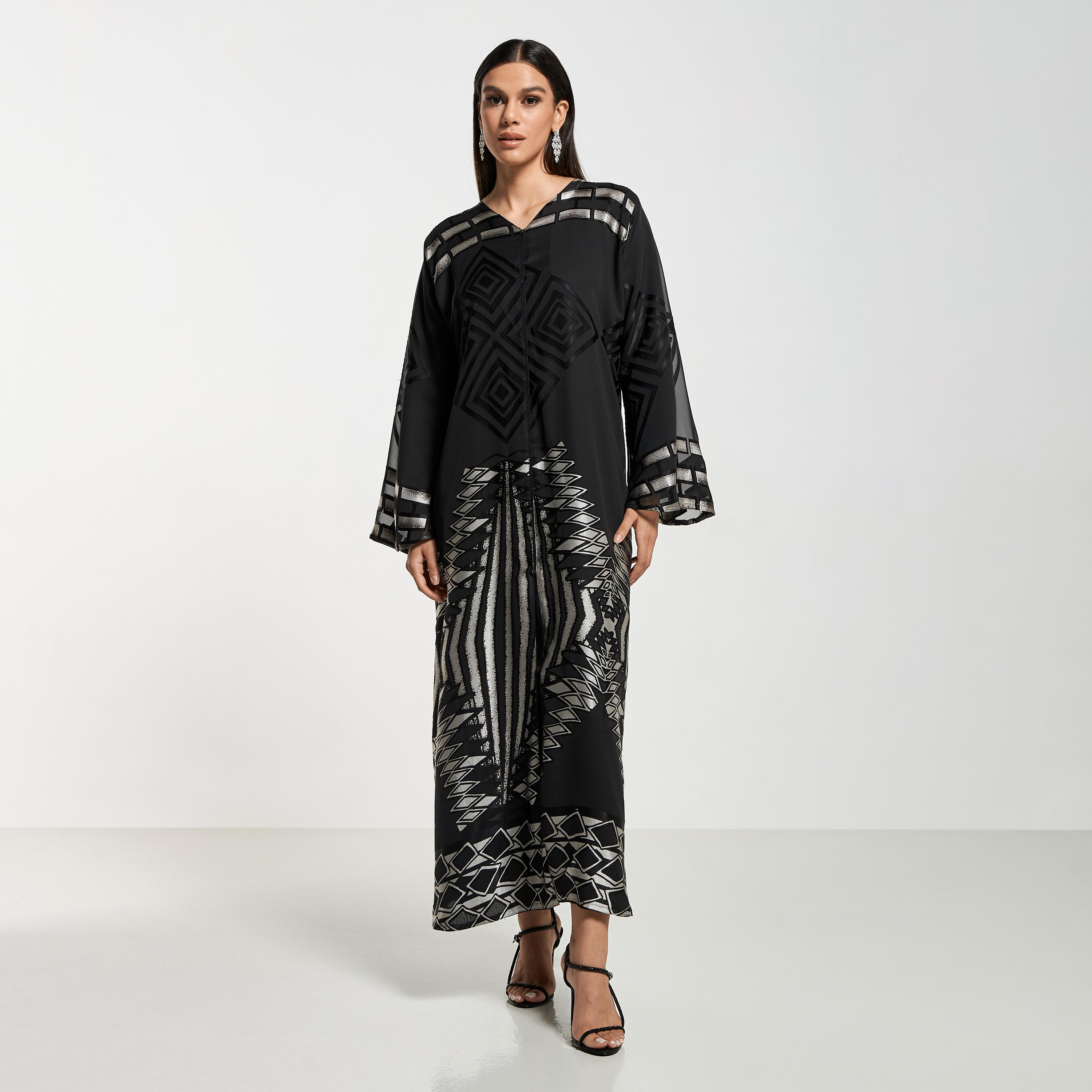 Hadiyath Al Madinah Printed Abaya with Hijab-women-arabicclothing-abayas-image-1