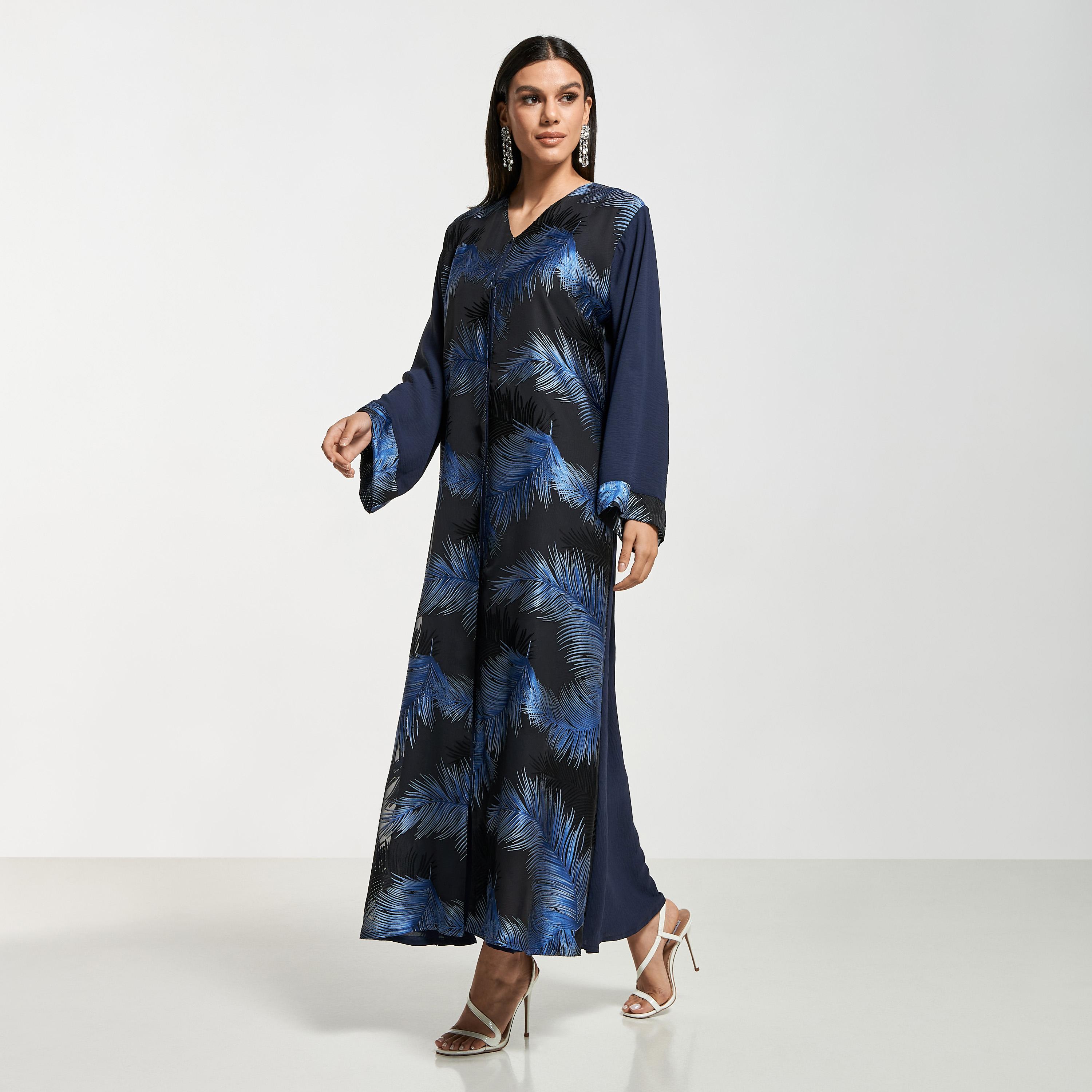 Hadiyath Al Madinah Printed Abaya with Hijab-women-arabicclothing-abayas-image-1