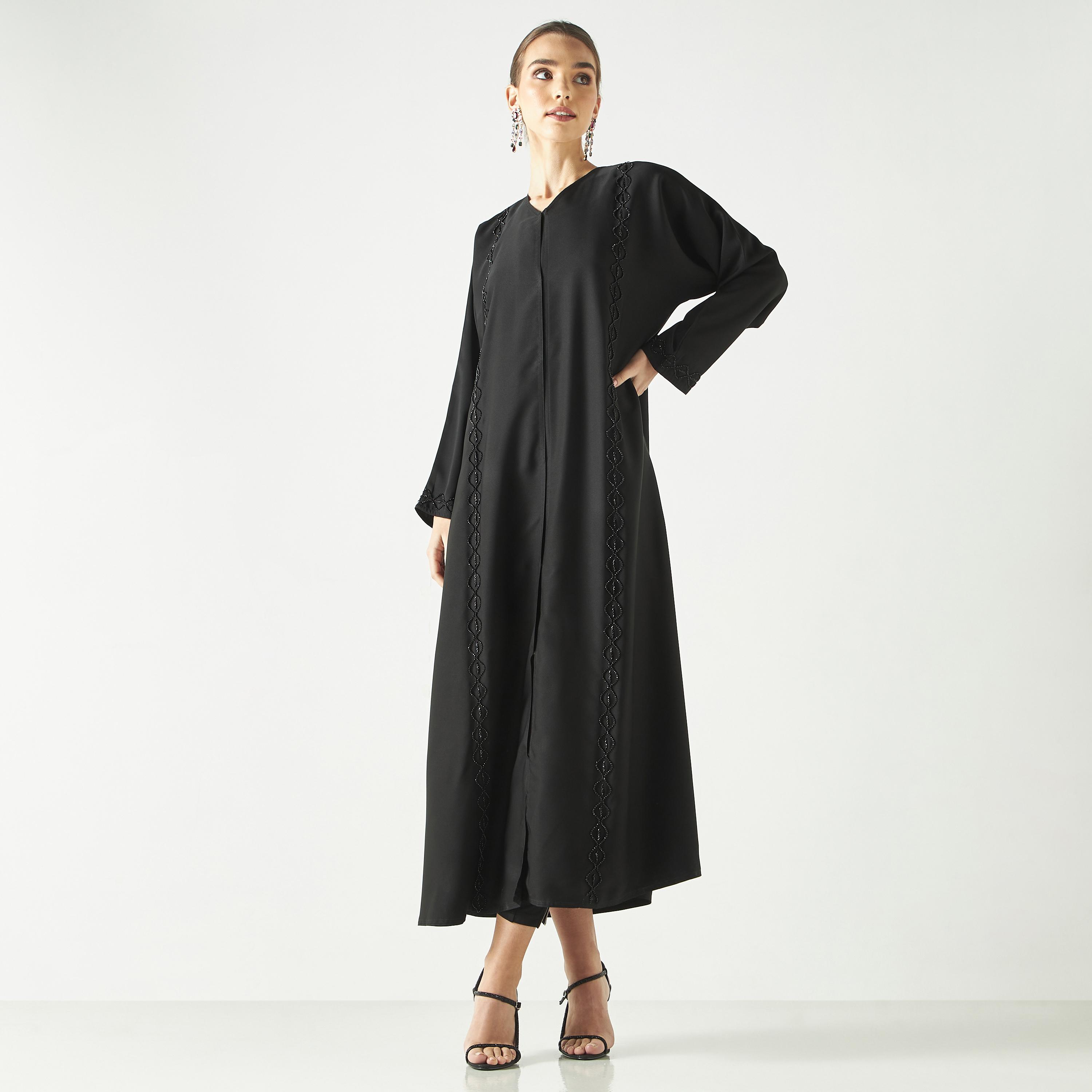 Hadiyath Al Madinah Embellished Abaya with V-neck-women-arabicclothing-abayas-image-1